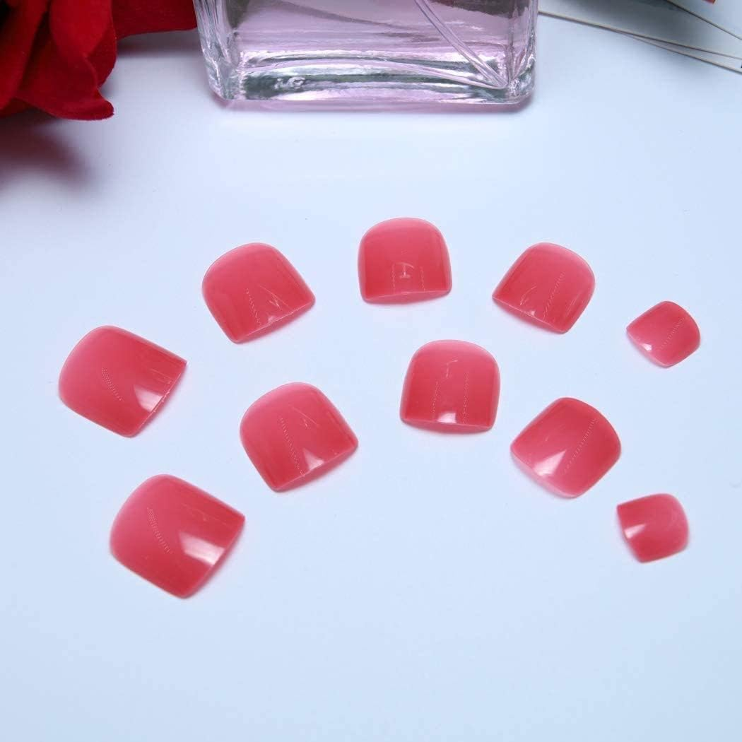 24 Pcs False Nail Tips Full Cover Foot Nailschic Exquisite Bridal Jelly Rose Pink Wear Detachable