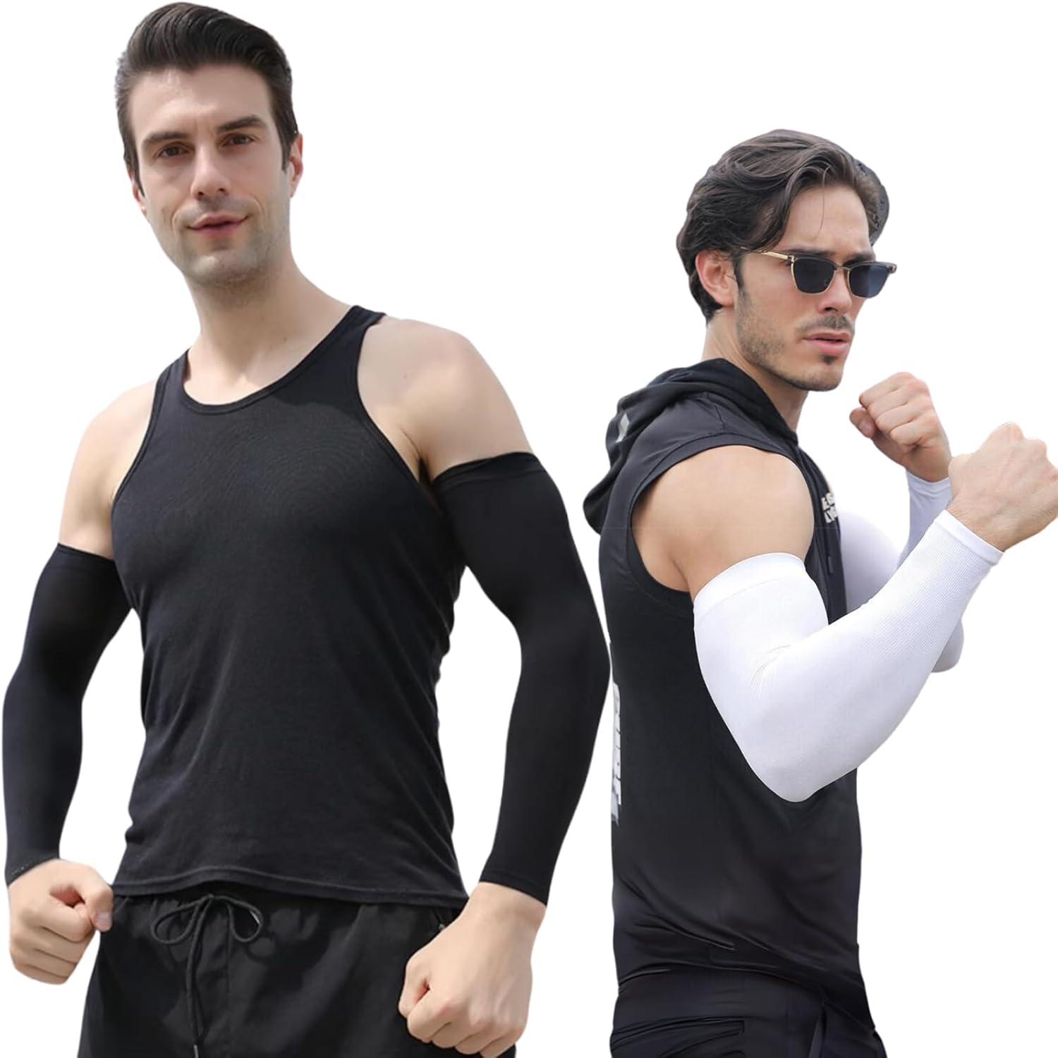 Men&rsquo;S Compression Arm Sleeves for Sun Protection UPF 50(2 Pairs), Cooling UV Protection Sleeves for Basketball, Golf, Cycling, Running, Driving, Volleyball, Fishing, Sports