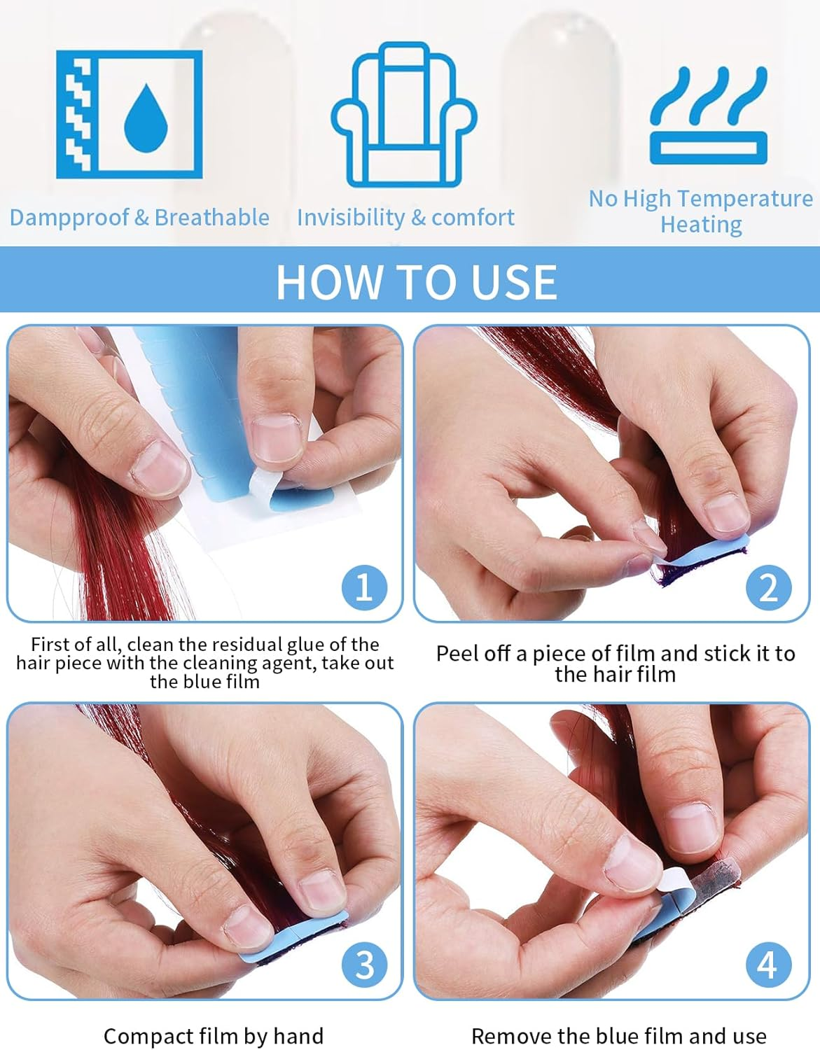 120 Pieces Hair Extension Tape Tabs Double Sided Extension Tapes, Hair Shop Smart Tabs Tape-In Hair Extension Tape for Replacement, Professional Strong No-Residue Bonding Tapes (4Cm X0.8Cm) (120PCS) image number 4