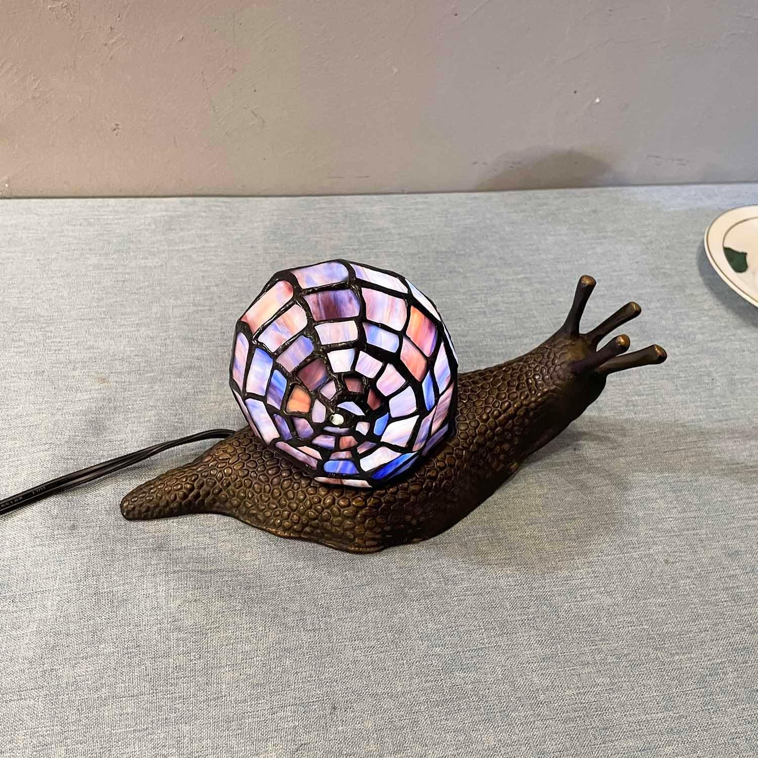Bieye L30976 Land Snail Tiffany Style Stained Glass Side Table Lamp for Home Decoration (Purple, 10" D X 5" W X 5" H) image number 4