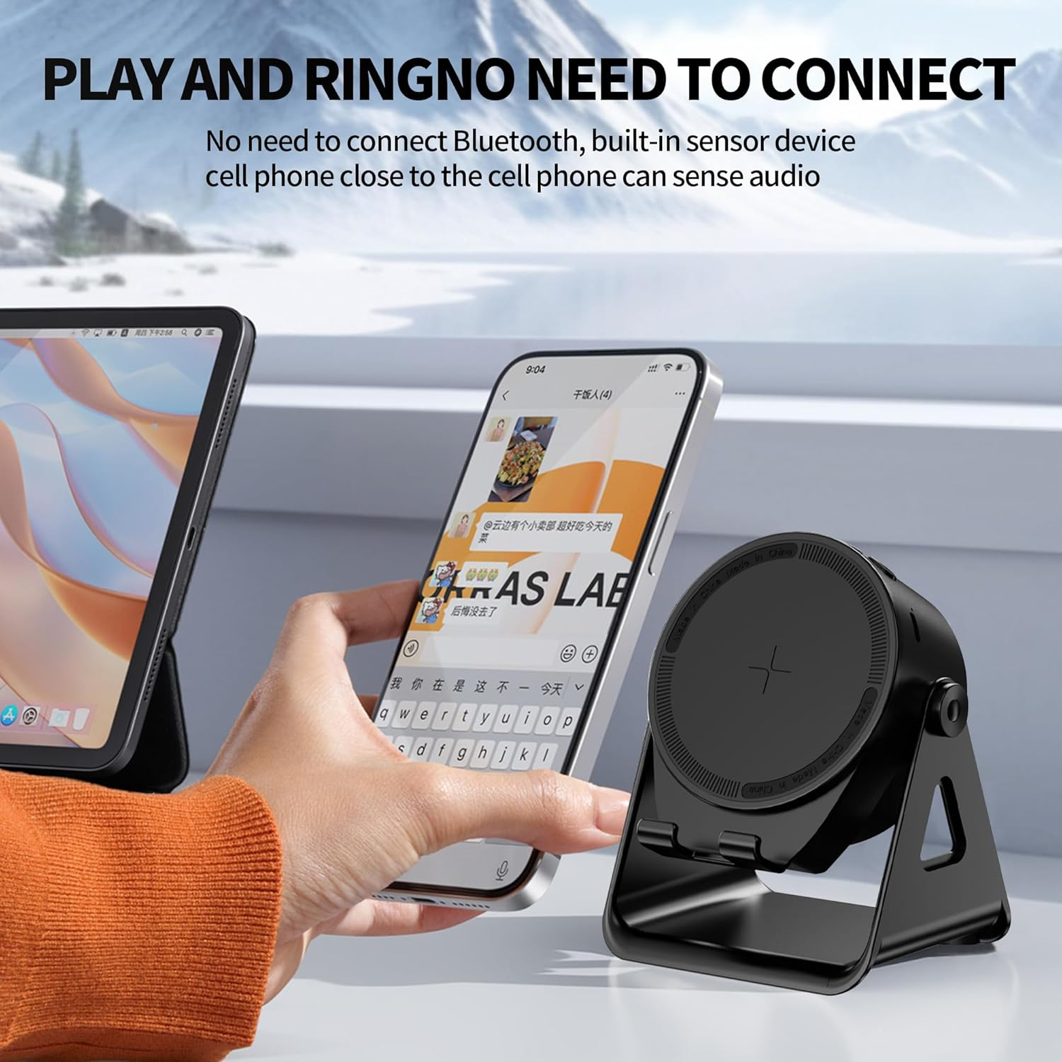 BGFOX Wireless Induction Bluetooth Speaker,3 - in - 1 Multifunctional with RGB Lights Wireless Induction Speaker,360&deg; Rotation Phone Holder Compatible for Tablet Iphone Android, Gifts for Men Women image number 5