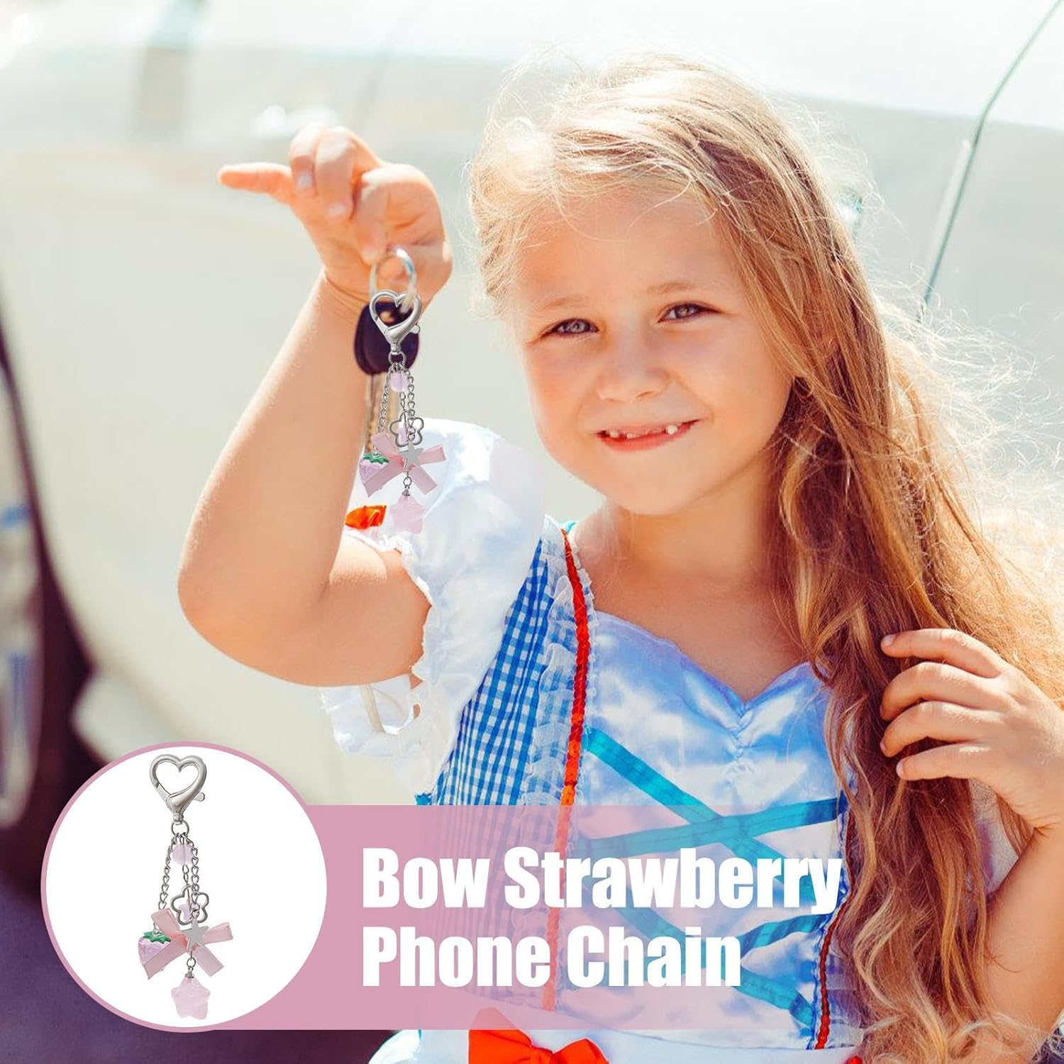 Generisch Aesthetic Key Fob, Bows, Strawberry Key Ring, Stylish Pendant Accessory for Girls, Women, Bag, Handbag, Decoration, Gift Idea for Christmas, Birthday image number 1