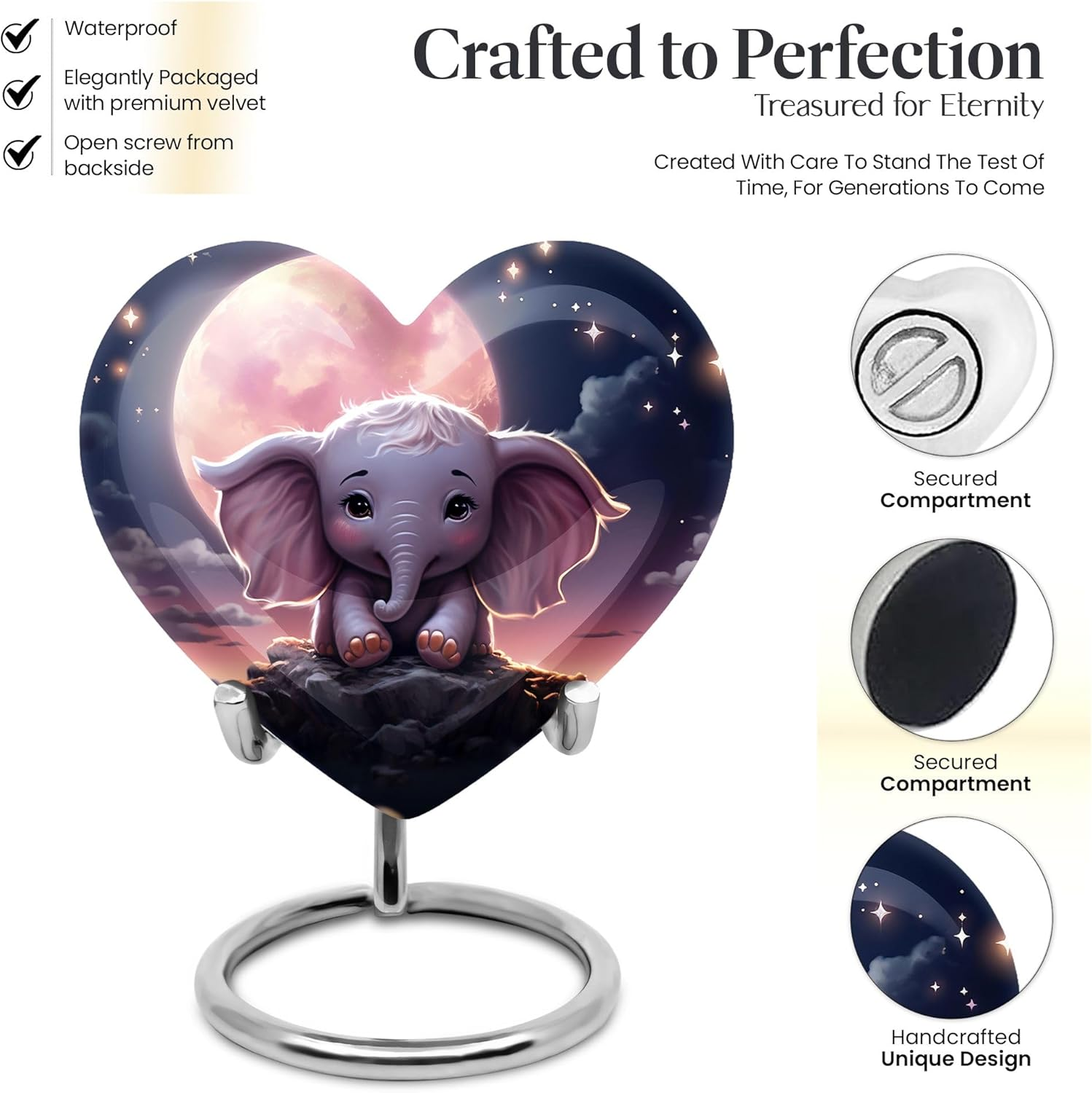 KARYLIZ Elephant Starry Night Dreamer Unique Heart - Funeral Urns for Adult Ashes Women - Celebrated Funeral Urns for Ashes - Urn for Burial in Ground Ashes Urn 8 Inch image number 3