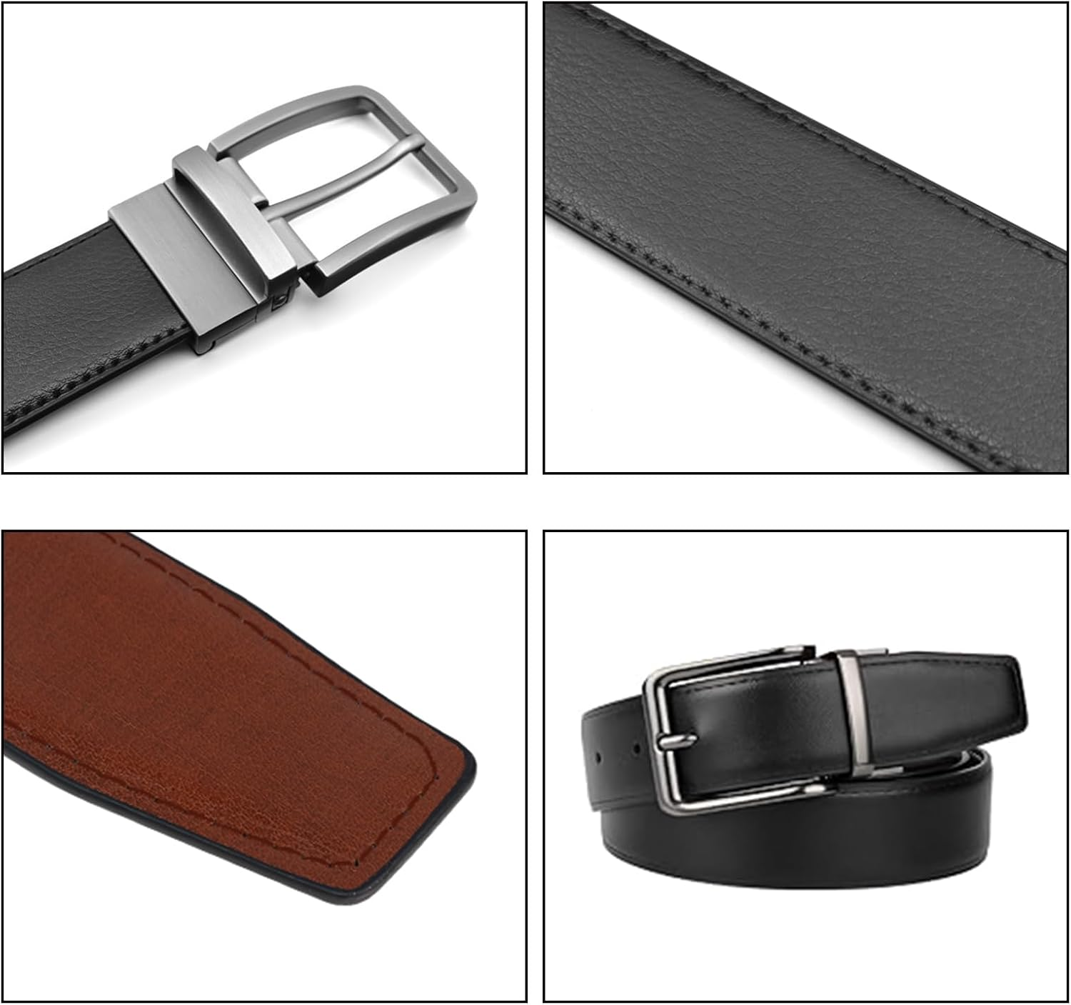 Genuine Leather Belts for Men, Reversible Belts for Men, Stylish and Simple Men'S Belts for Suits, Jeans, Casual Clothing and Business Clothing image number 3