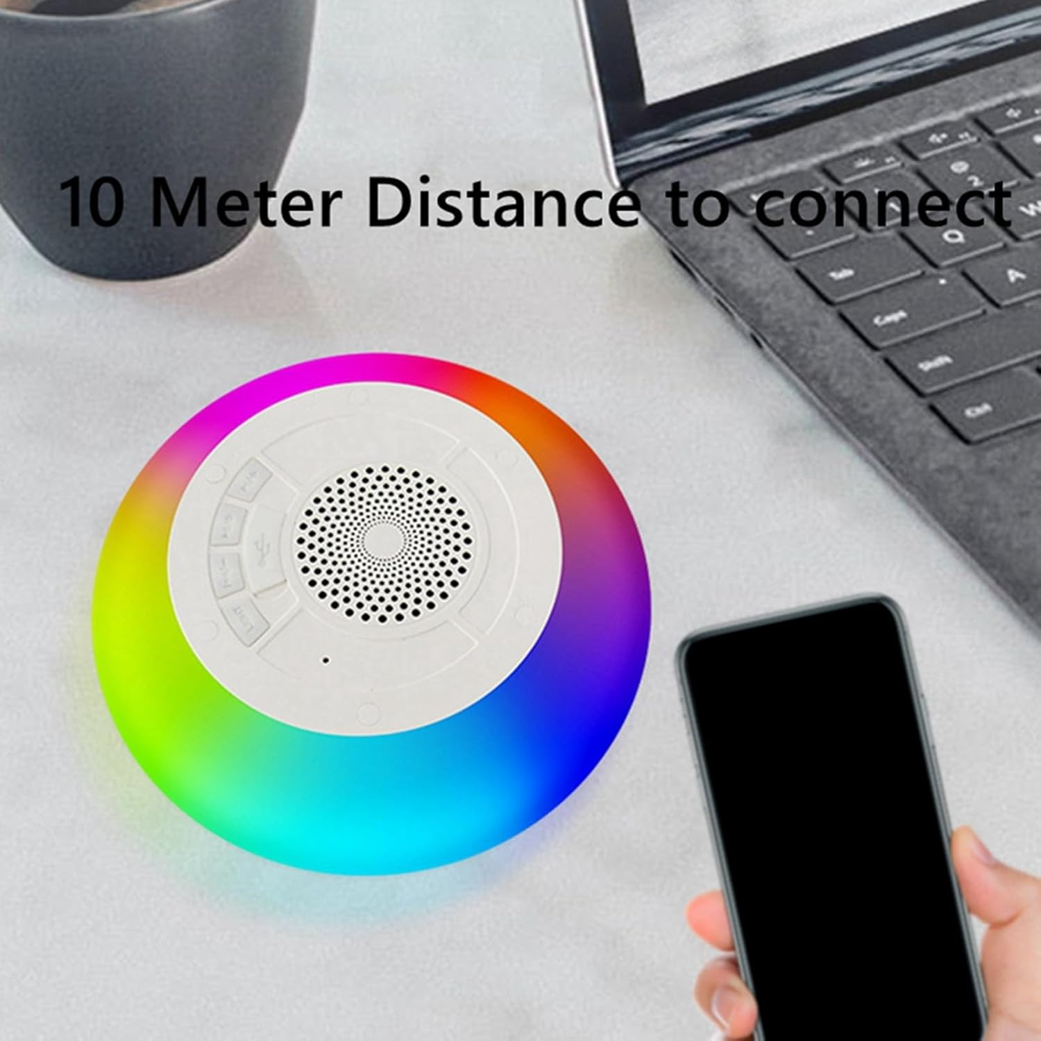 Floating Pool Speakers, Bluetooth Speakers with RGB Colorful Lights, IPX7 Waterproof Hot Tub Bluetooth Speaker Built in Microphone for Home Shower Outdoors Pool Travel image number 2