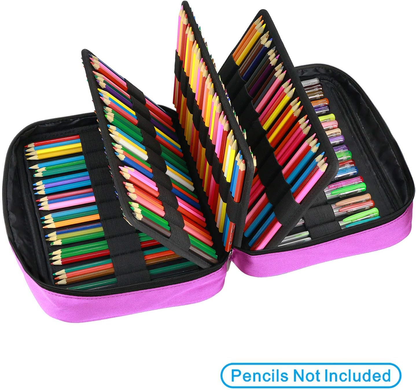 YOUSHARES Colored Pencil Case 220 Slots Pen Case Organizer with Handy Wrap & Zipper, Multilayer Holder for Prismacolor Colored Pencils & Gel Pen (Purple) - Black image number 6