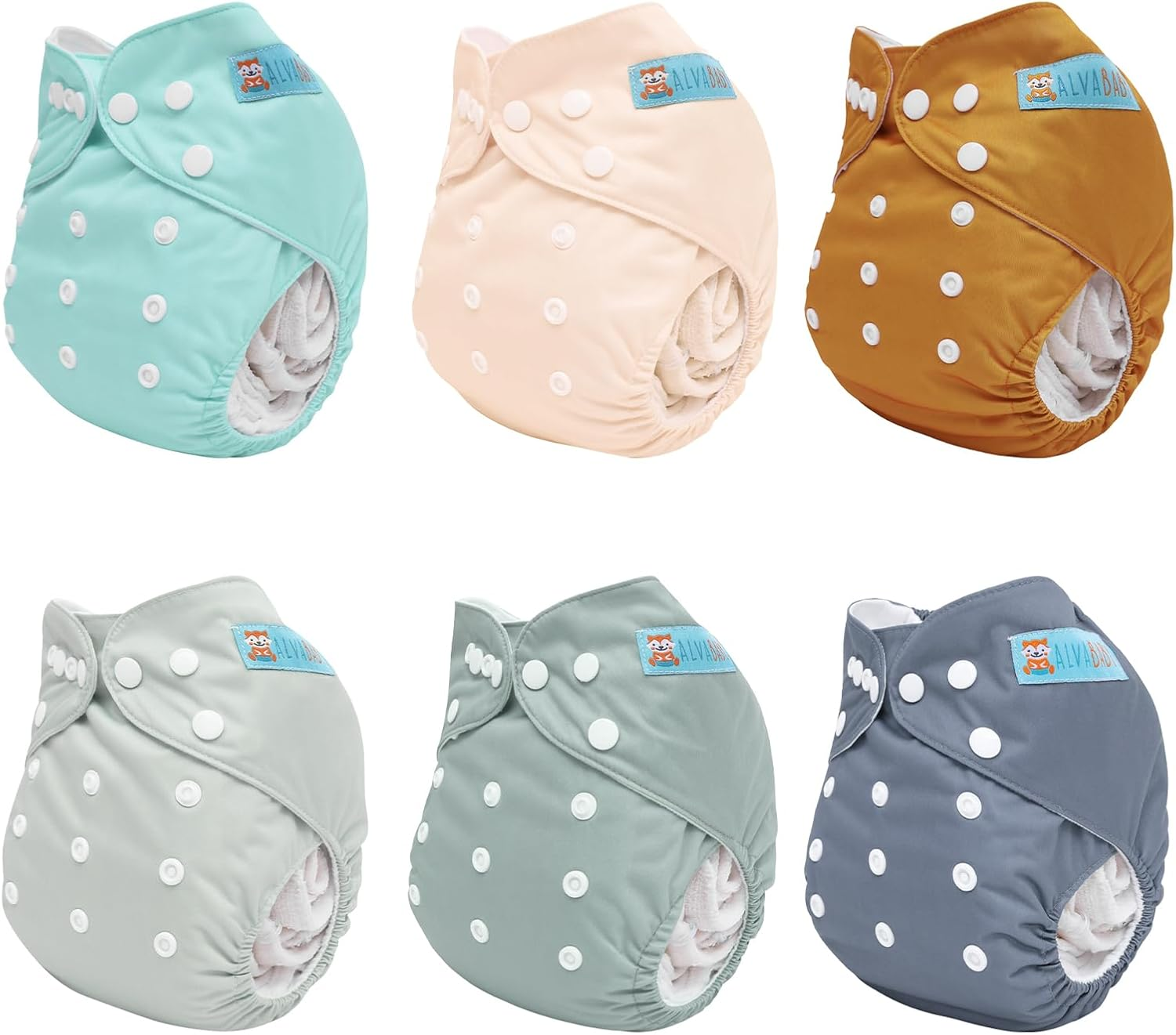 ALVABABY 6 Packs with 12 Inserts Cloth Diaper One Size Adjustable Washable Reusable for Baby Girls and Boys 6BM108-AU image number 4