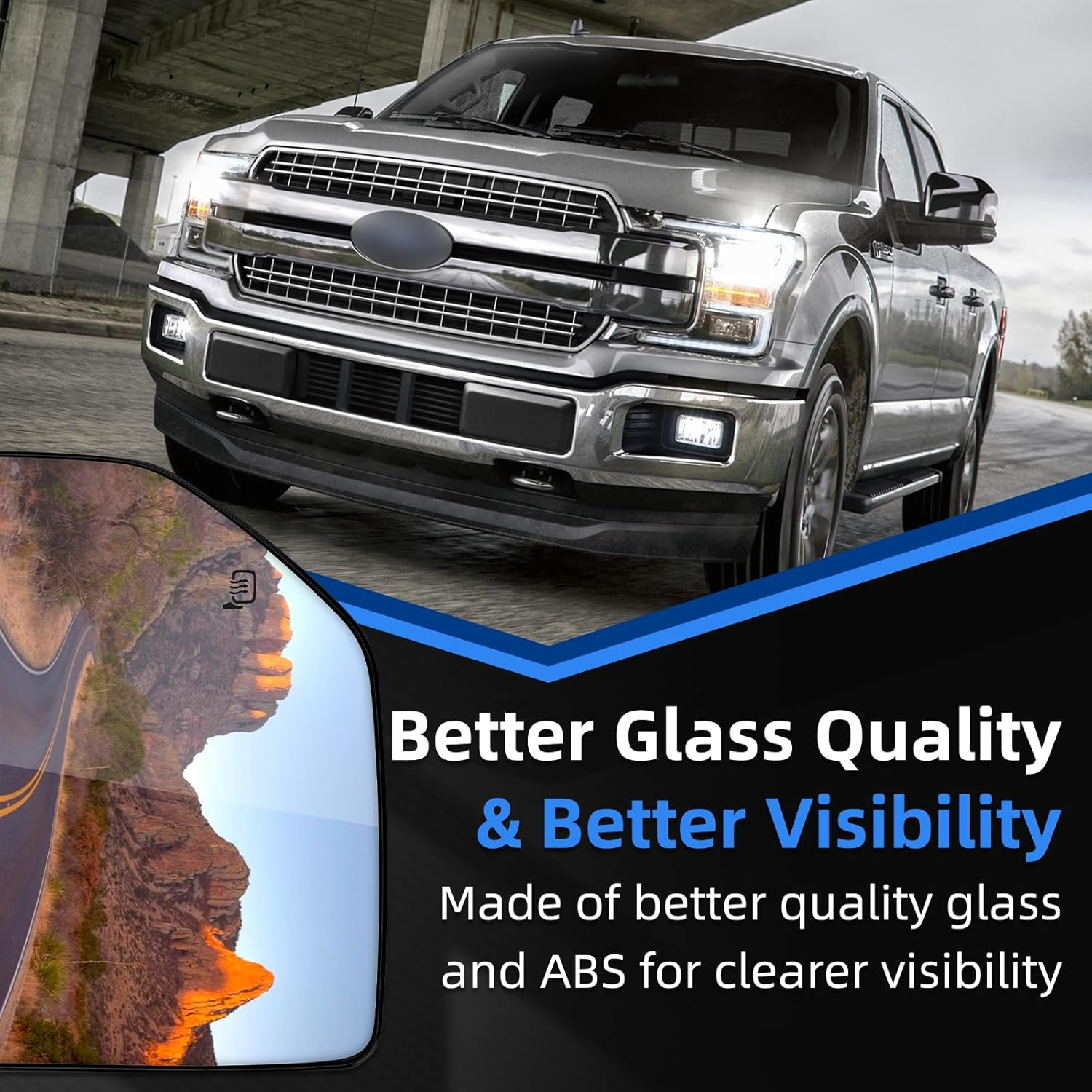 Left Side Mirror Replacement for Ford F150 F250 F350 F450 F550 2015 2016 2017 2018 2019 2020 - Upper Tow Mirror Glass, Left Towing Mirrors Glass with Power Heated image number 3