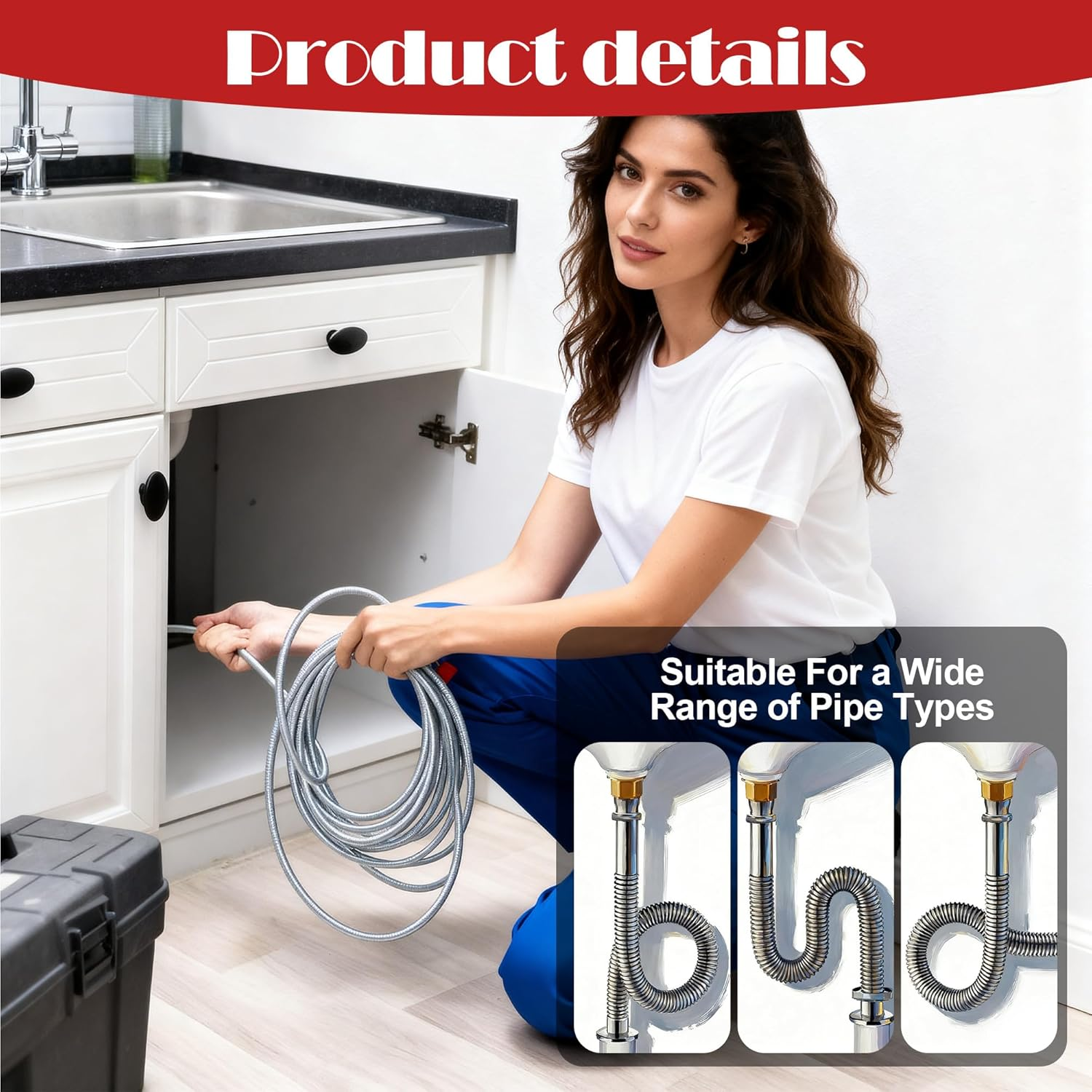 Pipe Cleaning Spiral 5 M X 6 Mm Drain Cleaner Spiral, Flexible Drain Spiral Pipe Cleaner for Kitchen, Bathroom, Shower, Sink, Stubborn Blockages Removal image number 5