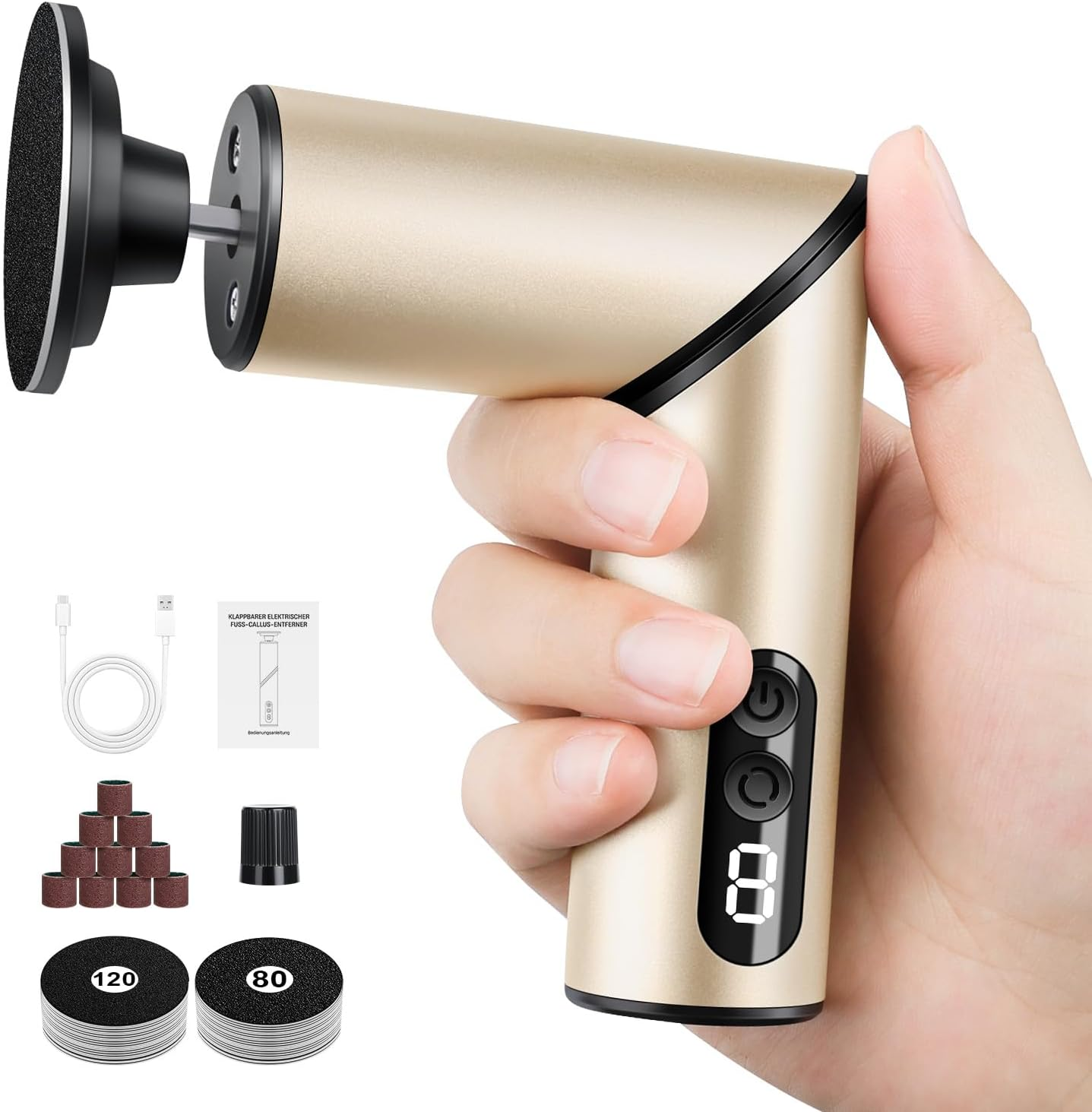 Electric Callus Remover, Electric Callus Remover, Foldable 2 in 1 with 80 & 120 Sandpaper, 9 Speeds Callus Removal, Foot Electric for Callus Removal, Cracked Heels image number 2