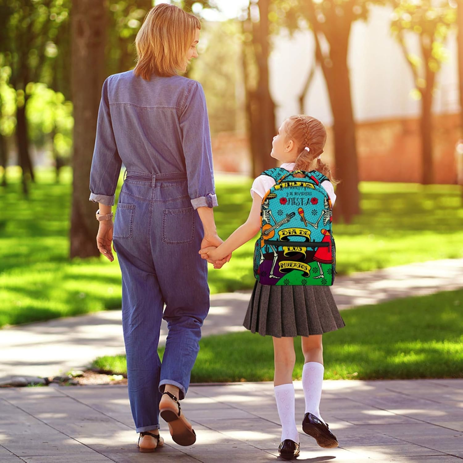 Students Backpack Day of the Dead Skeleton Dance Casual Backpack for Girls and Boys Bookbag School Bag Travel Daypack image number 4