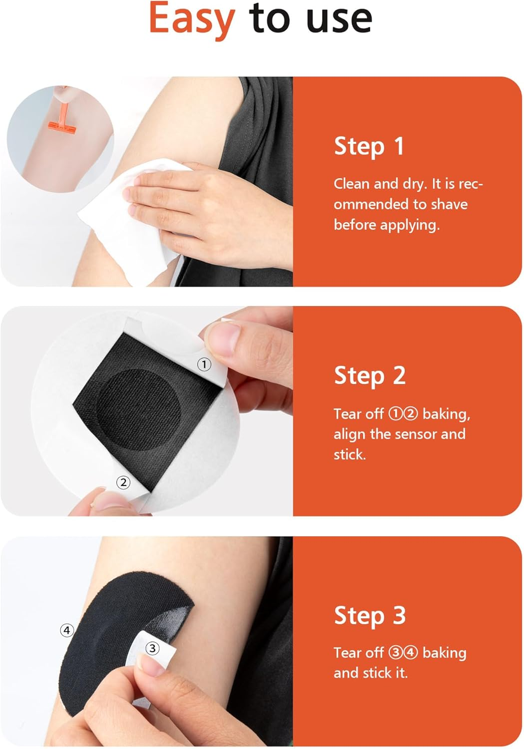 40 Pack Libre 2 Sensor Covers, Waterproof Skin-Friendly Freestyle Libre 2 Glucose Sensor Cover Long Lasting for 10-14 Days, No Glue in the Center by SUNMON (Black) image number 2
