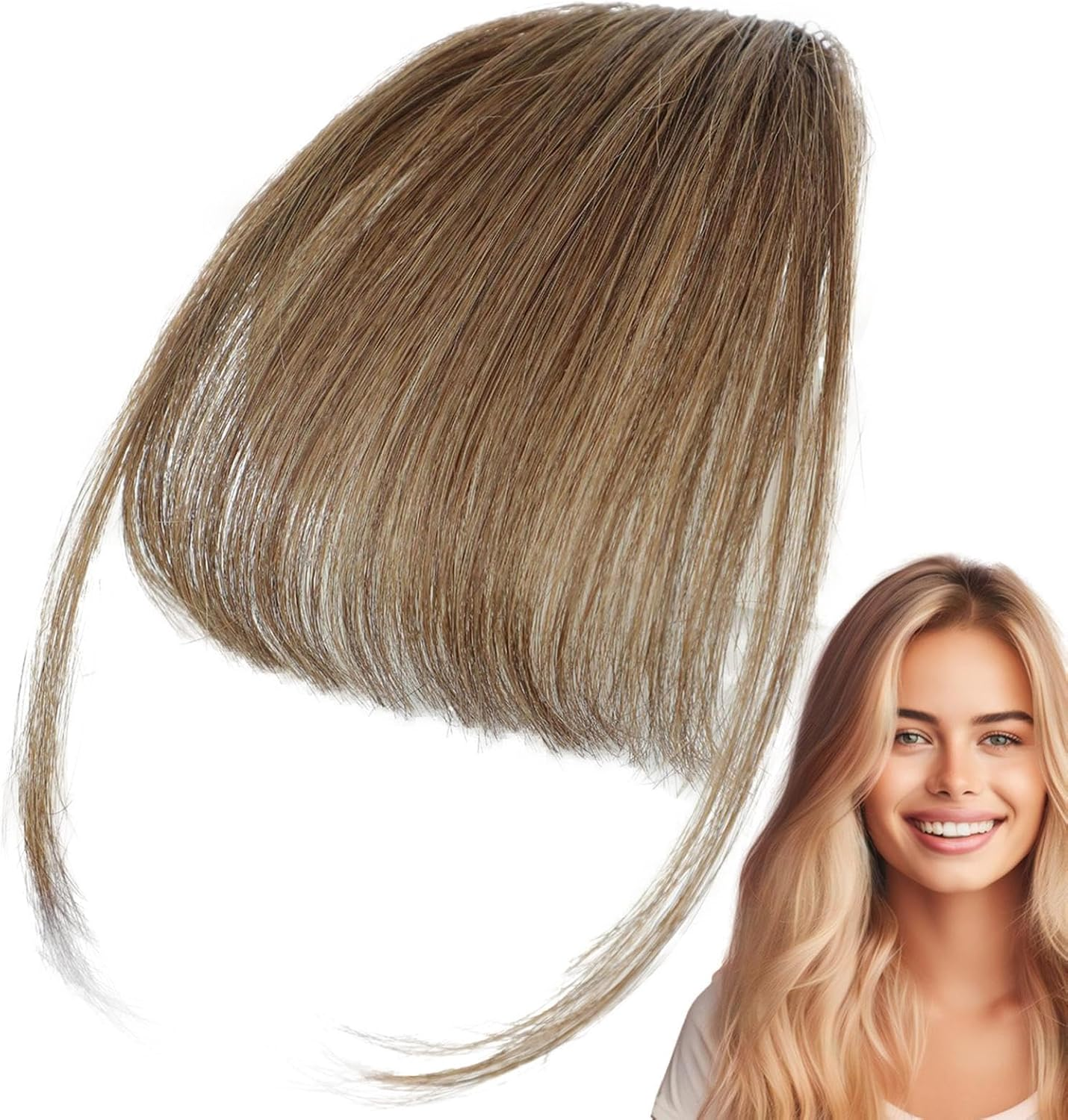 Clip Bangs Human Hair, French Bangs Clip Fake Bangs Fringe, Clip Air Bangs, Neat Bangs Hair Extension, Natural Color Fringe Hairpieces Hair Bangs for Daily Wear - 613 image number 4