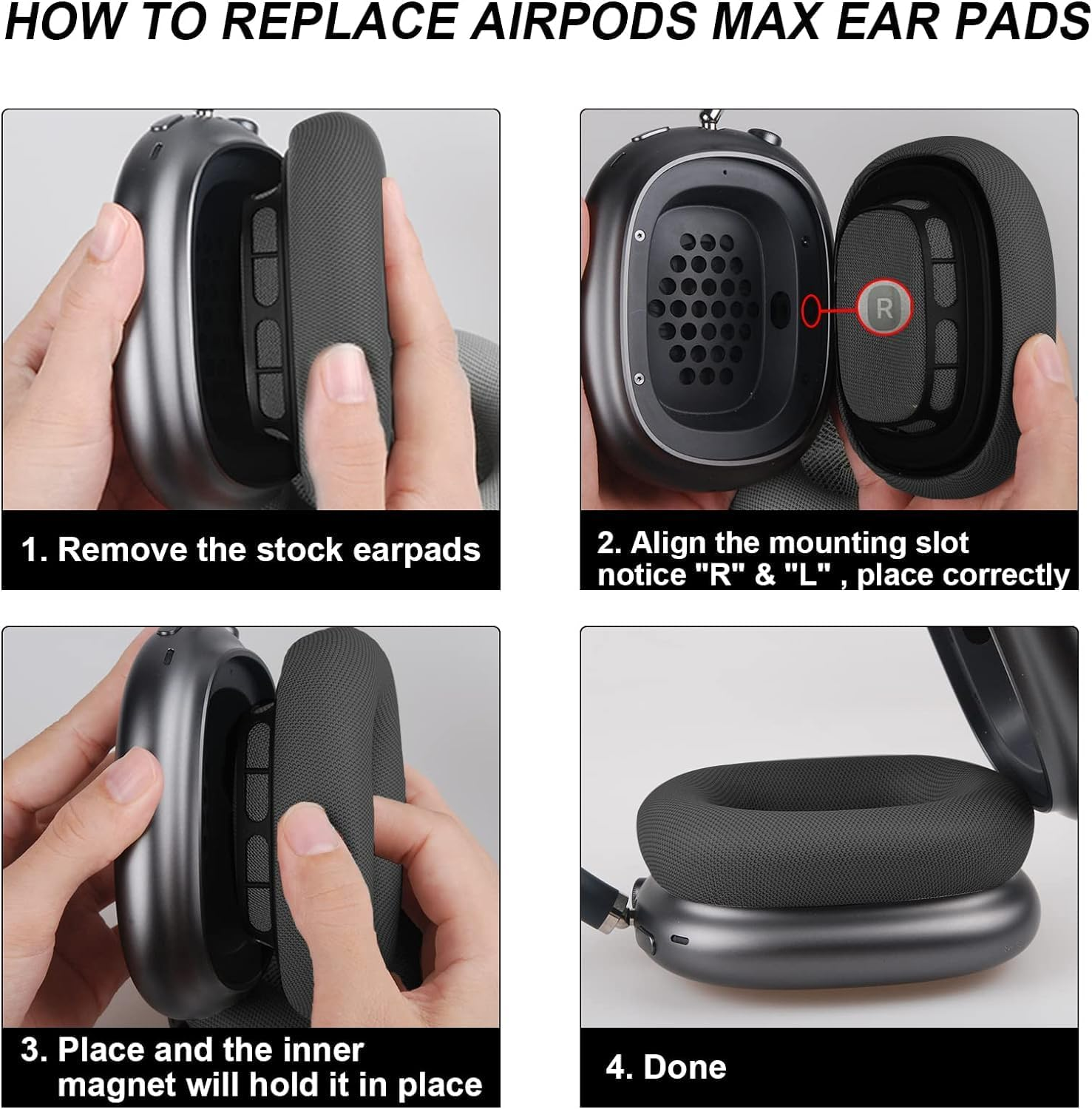 Replacement Earpads Ear Pads Protein Net Cloth Ear Cushion Compatible with  &   Headphones (Black)