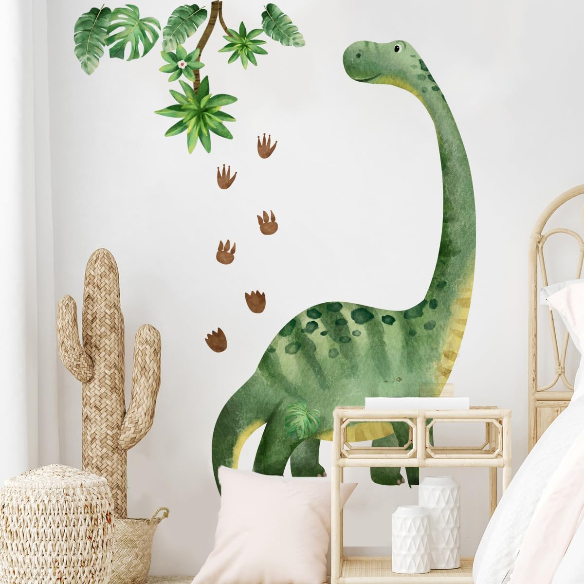 Runtoo Large Dinosaur Wall Decals Watercolor Dino Footprint Neutral Wall Stickers Baby Nursery Kids Boys Toddler Classroom Home Decor