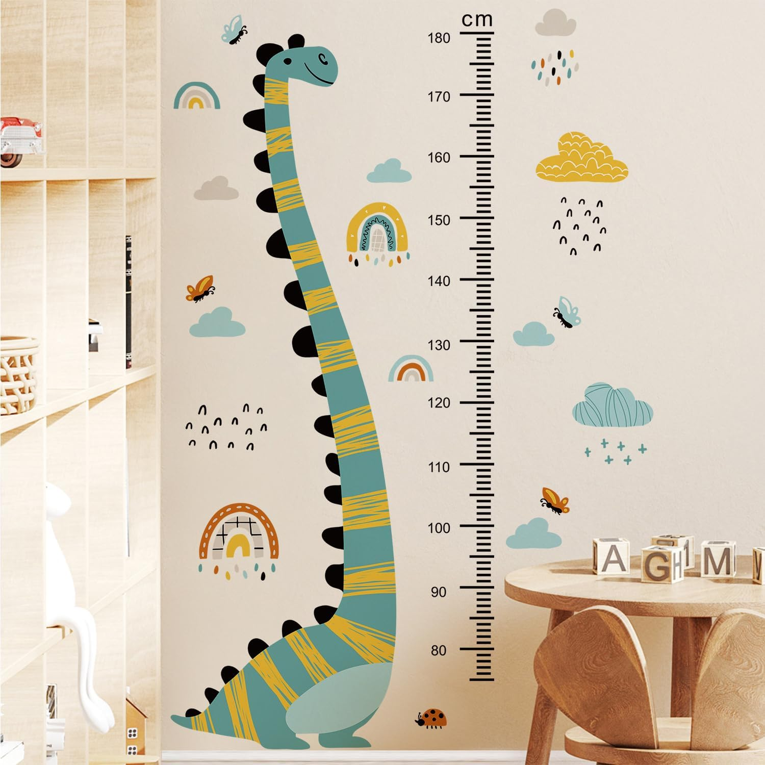 Jungle Animals Height Chart Sticker for Kids Height Measurement Growth Chart Wall Decals Cartoon Animals Giraffe Elephant Height Measurement Ruler Wall Decor for Kids Classroom Decor (Dinosaur)