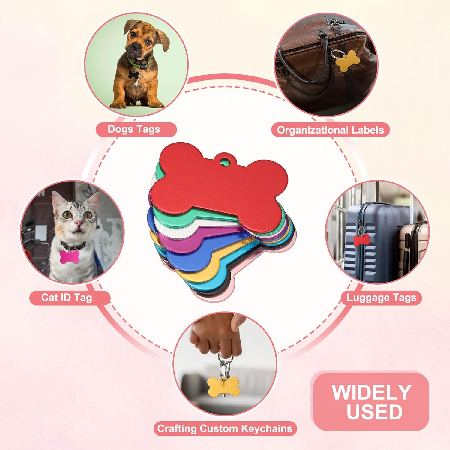 Uxcell Pet ID Tags, Personalized Dog Cat Tag Stainless Steel Aluminum Bone Shape Engraved Blank with Key Ring 38X25Mm, (Multicolor, 20 Pcs), Intended for Dog/Cat/Name/Pendant Crafts image number 5