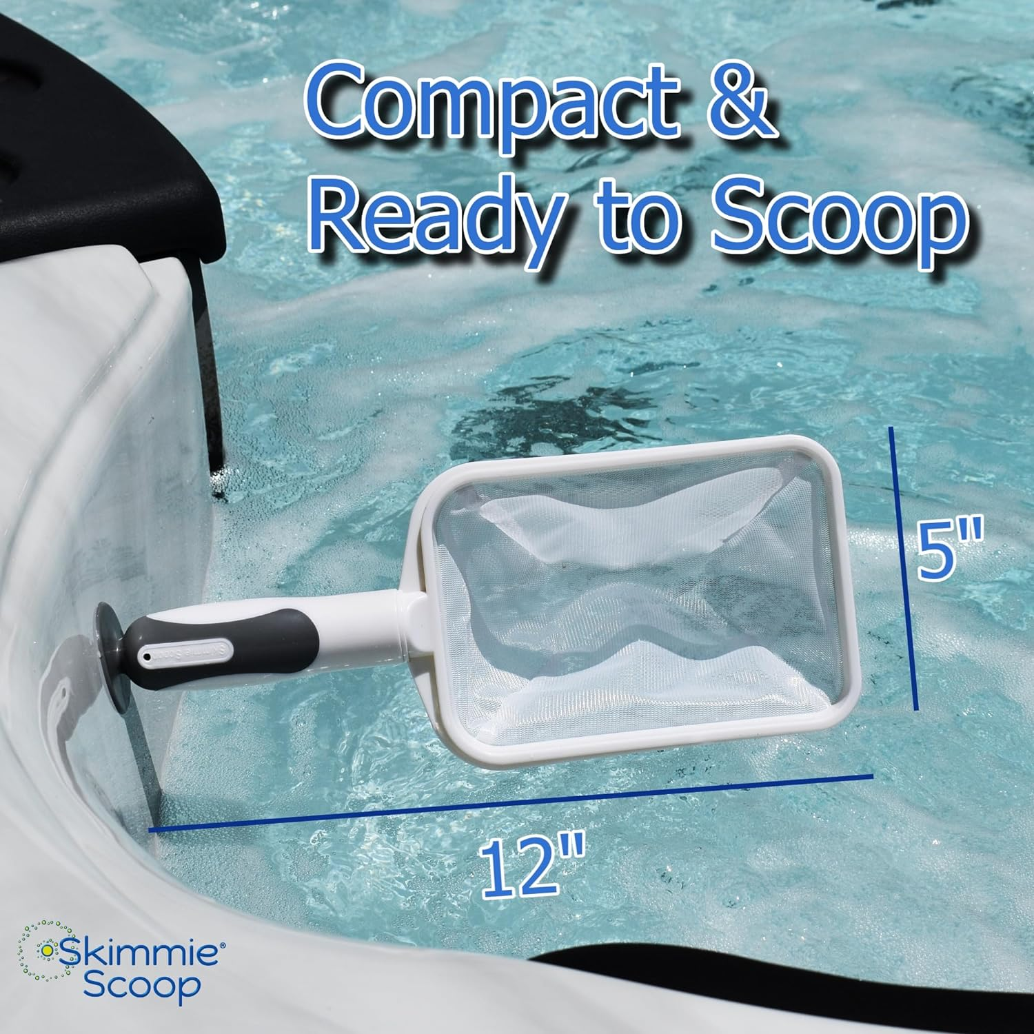 The Skimmie Scoop - Patented Handheld Skimmer with Fine Mesh Net for Spa, Hot Tub, Cold Plunge and Small Pool Cleaning - Lightweight and Durable with Powerful Suction Cup - Clean Out Filter (White) image number 3