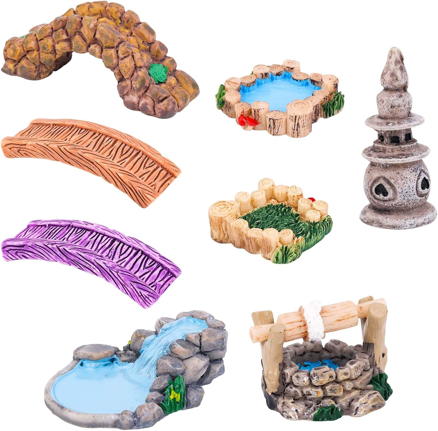 Gosknor 9Pcs Pond Lawn Garden Ornament, Garden Figurines Garden Accessories Landscape Decoration Mini Meditation Zen Tray Items Kit for DIY Craft Garden Decor image number 5