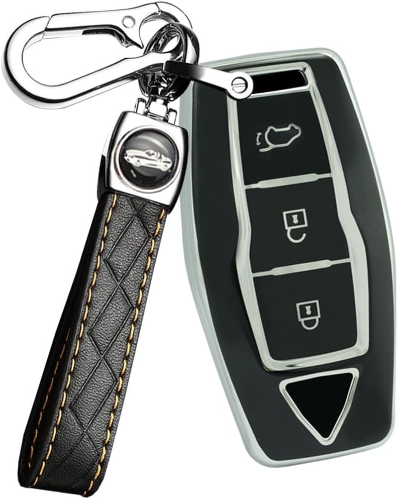 Ontto TPU Car Key Fob Cover Fit for Mitsubishi Outlander 2023 2022 Smart Key Case Shell 3 Buttons Remote Key Holder Bag Keychain Keyring Keyless Entry Protector Accessories Black B