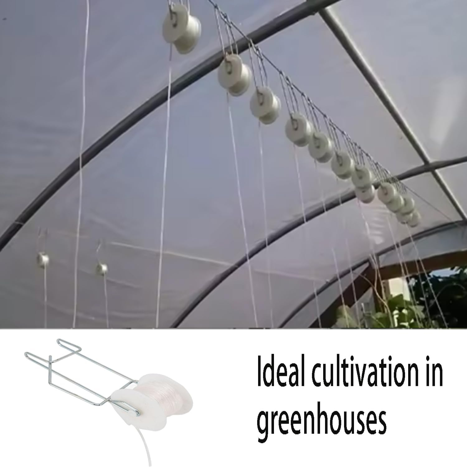 Roczential Sturdy Tomato Roller Hooks with 15M Rope, Versatile Strong Load Bearing Flower Vine Crop Trellis Kit for Greenhouse Balcony Terrace(White) image number 4