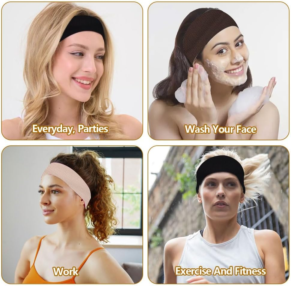 Pack of 3 Thin Yoga Headbands, Solid Colour Elastic Hair Band, Women'S Cotton Headband, Summer, Sweat, Soft, Non-Slip Headbands for Women'S Hair, Cosmetics, Workout, Running, Cycling, Fitness, Gym image number 6