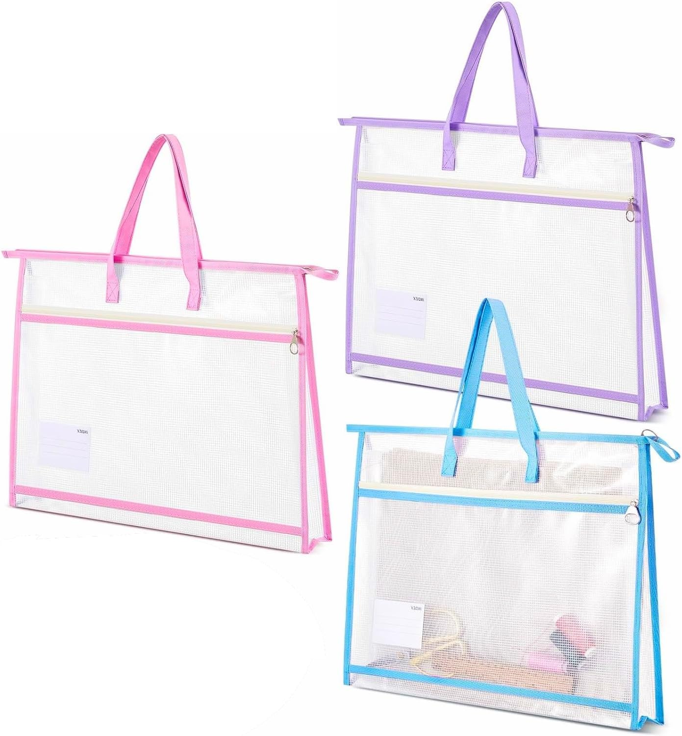 3 Pcs A3 Project Bag Mesh Zipper Pouch for Quilting Craft Storage for Quilters Clear Mesh Design Art Supply Bag Artwork Storage Organize for Artworks Charts and Teaching Material Multipurpose image number 1