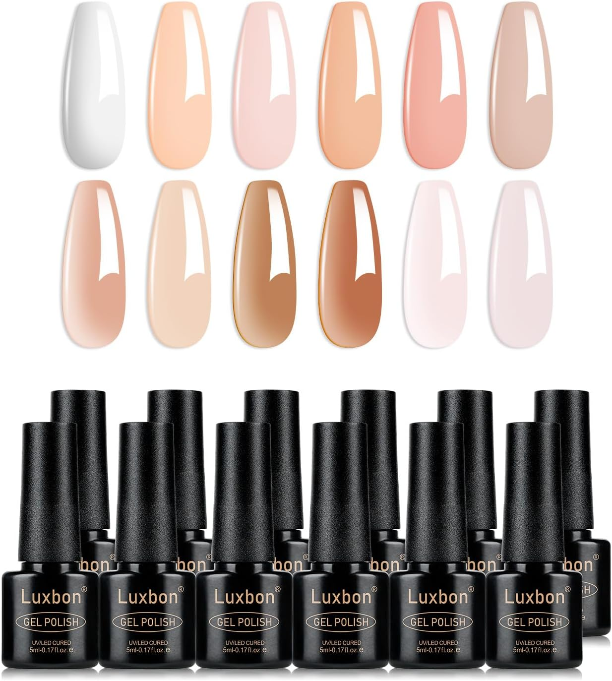 Luxbon 12 Pcs Gel Nail Polish Set - Spring Colour Set Long Lasting Gel Polish, Uv Led Soak off Nail Art Designs Manicure Kit 003