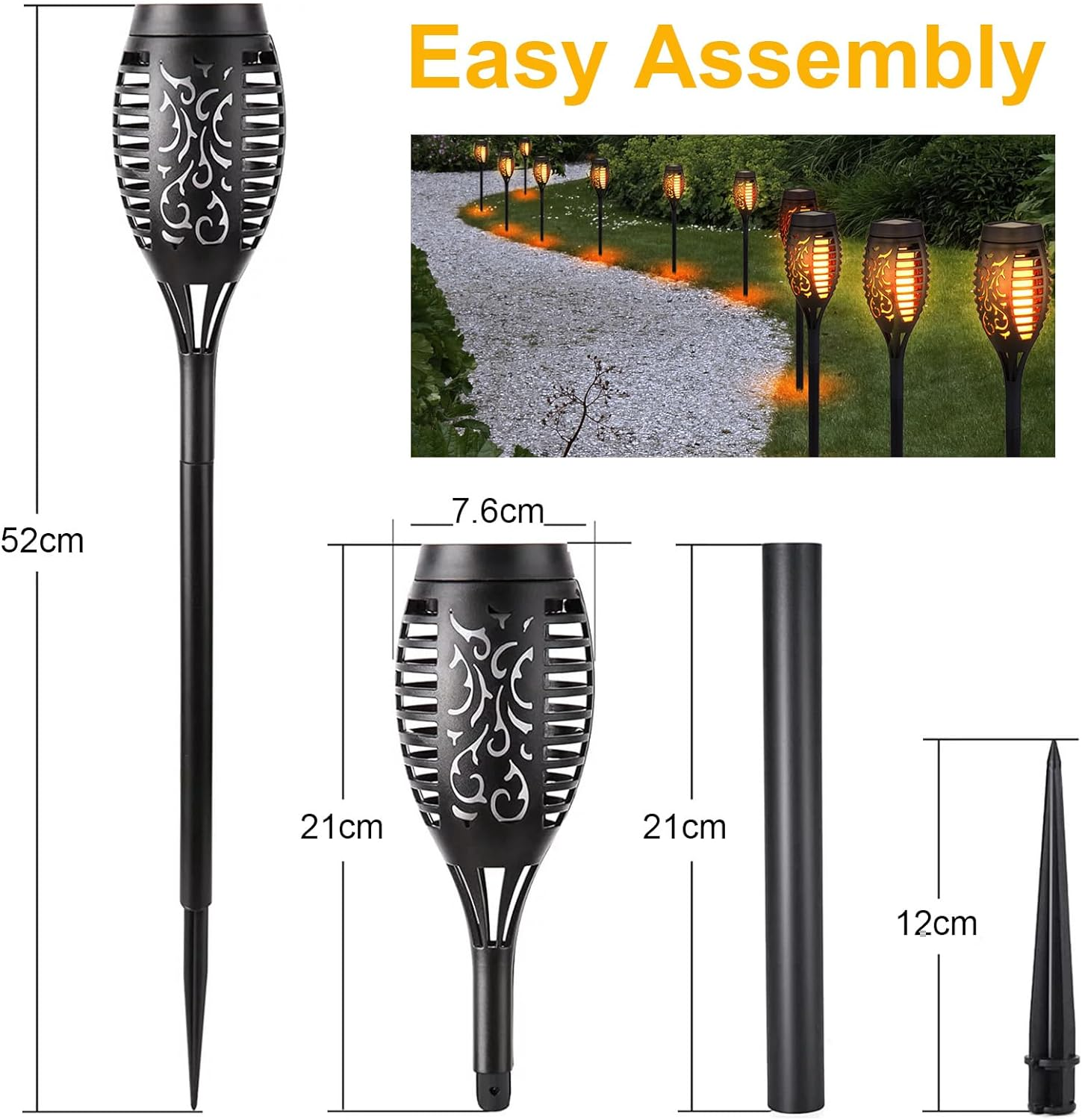 Solar Lights Outdoor, Solar Garden Lights with Flickering Flame for Garden Decorations, Solar Torch Light, Waterproof Solar Powered Outdoor Lights, Flame Torches for outside Patio Pathway Yard(6 Pack) image number 2