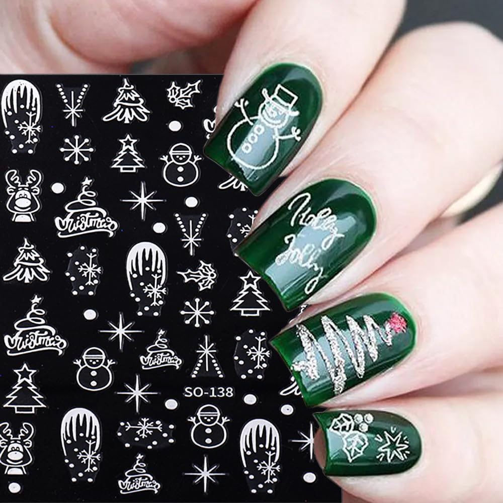 Christmas Nail Stickers, 8 Sheets, Self-Adhesive Snowflake 3D Gold Silver Snowflake Nail Stickers, Winter Nail Art Decals Design, DIY Decoration image number 2