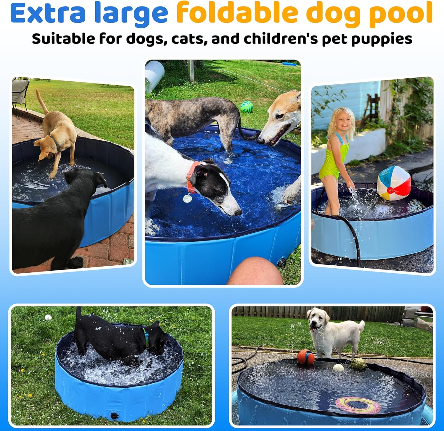 CACSPS Foldable Dog Pet Bath Pool-48 Blue image number 2