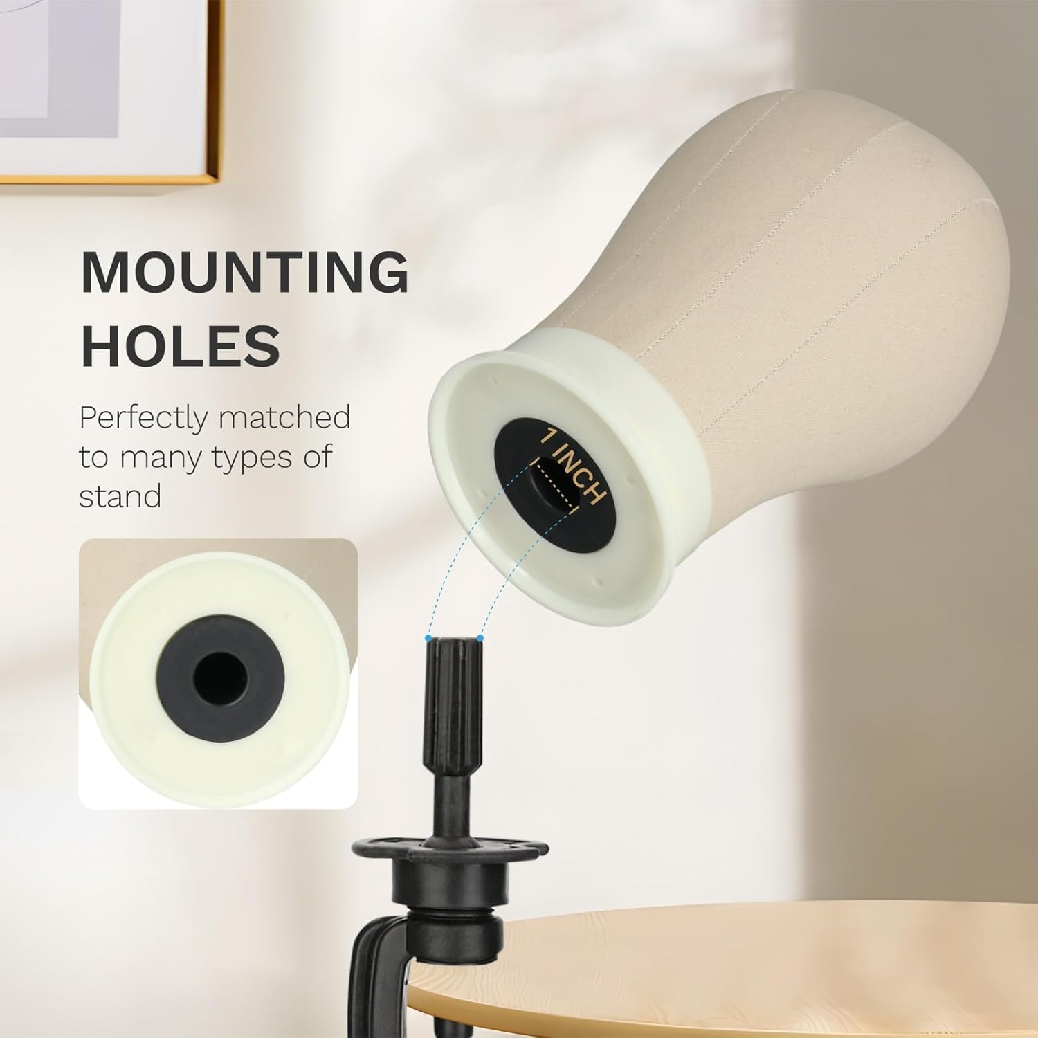 Canvas Block Head Mannequin Head Canvas Wig Head Wig Display Styling Head with Mount Hole (Light Brown,21") image number 4