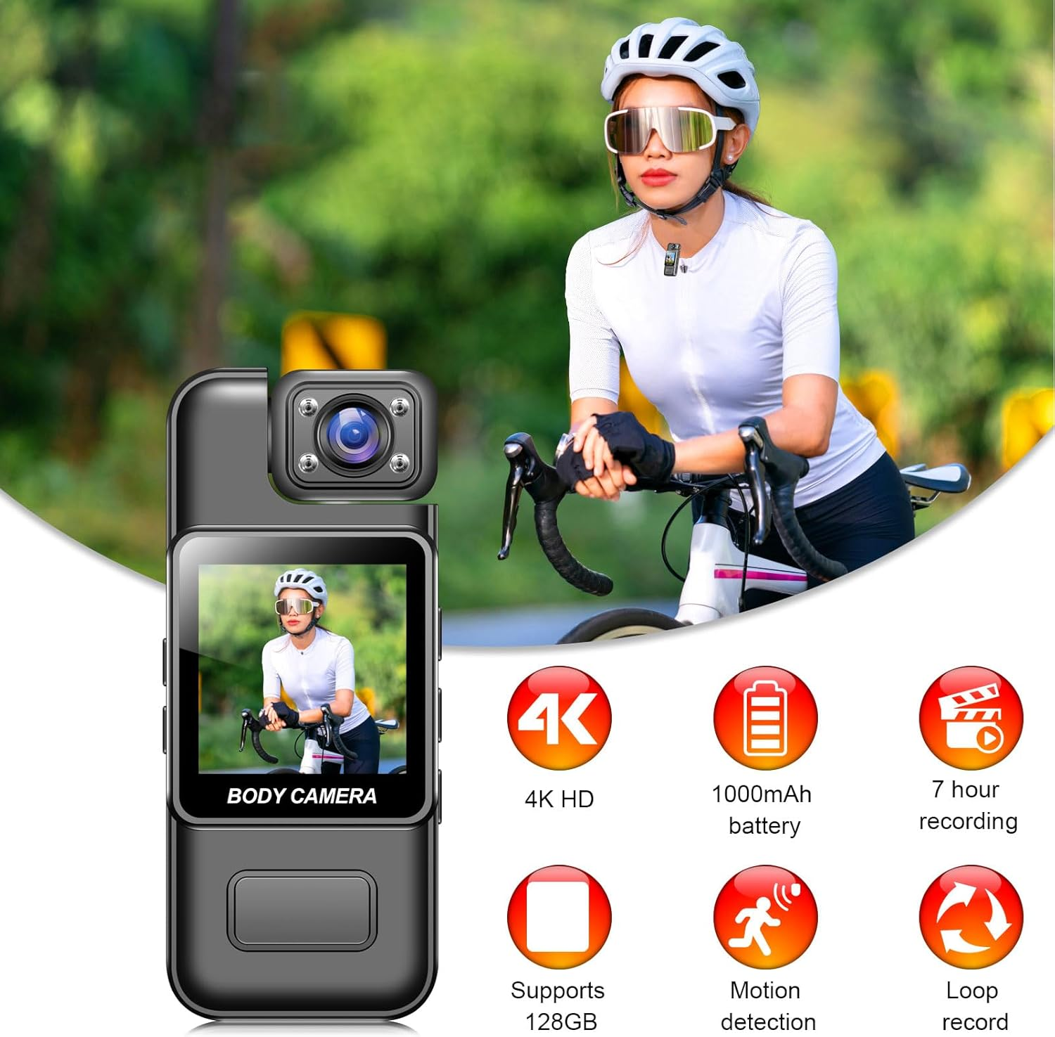 4K Body Worn Cam, Motion Detection, 180&deg; Rotatable Lens, One Touch Recording, Supports 128GB, 1000Mah Battery, TFT Screen, Cyclic Video, IR Video Camera Wearable with 180&deg; Lens image number 4