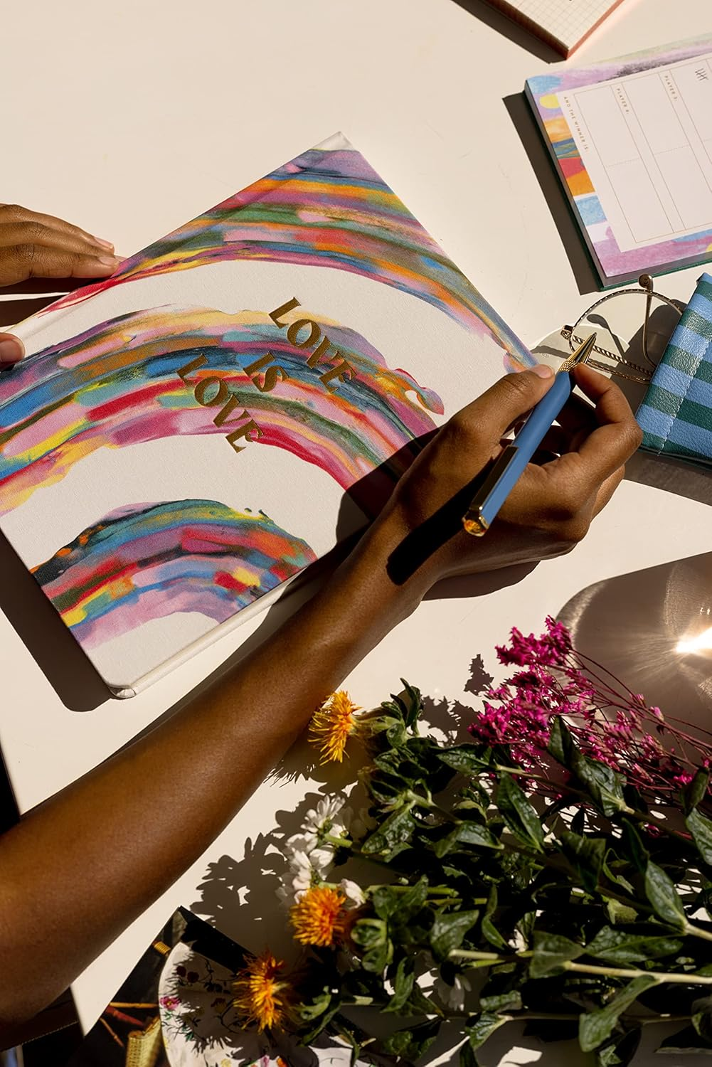 Designworks Ink Love Is Love Colorful Rainbow Abstract Art 7.5" X 10.25" Jumbo Journal Notebook with Cloth Cover, Gold Accents, Lined Pages, Ribbon Marker for Work, Writing, Journaling image number 4