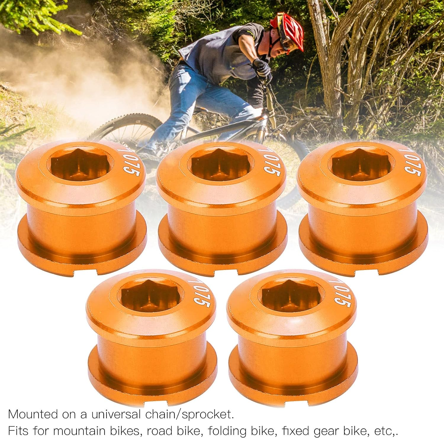 Accessories, Single Chainring Bolts Single Chainwheel Bolts and Nuts for Road Bike Folding Bike Fixed Gear Bike Track Bike for Mountain Bike(Gold) image number 6