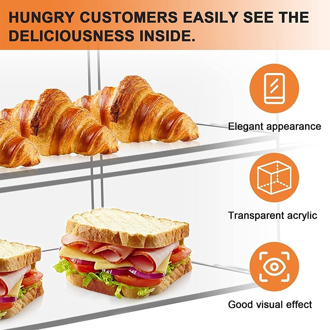 PORIYA 2/3 Tier Large Acrylic Bakery Cake Display,5Mm Thick Transparent,Cabinet Case Donuts Cupcake Pastries, Model Showcase Countertop Flip-Up Door (3 Tier) image number 4