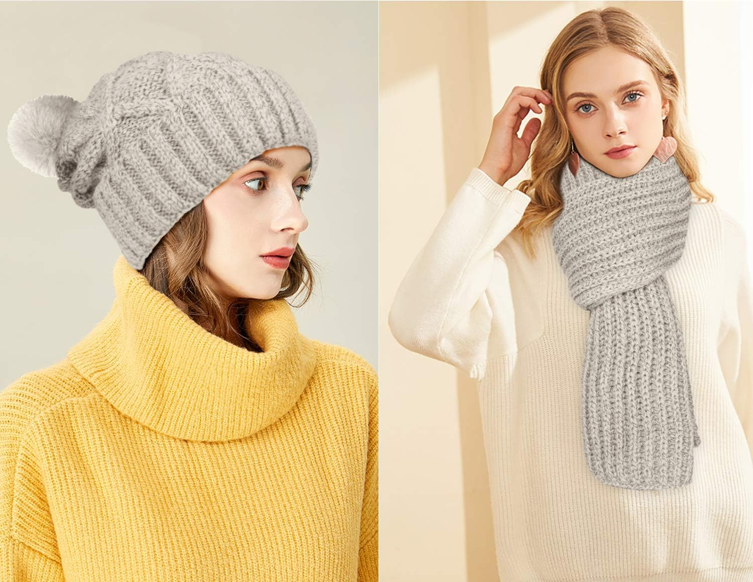 Chalier 2 Pieces Winter Beanie Hat Scarf Set Warm Thick Knit Hat Beanie Skull Caps Scarfs for Women Men Gifts - A-Black image number 4