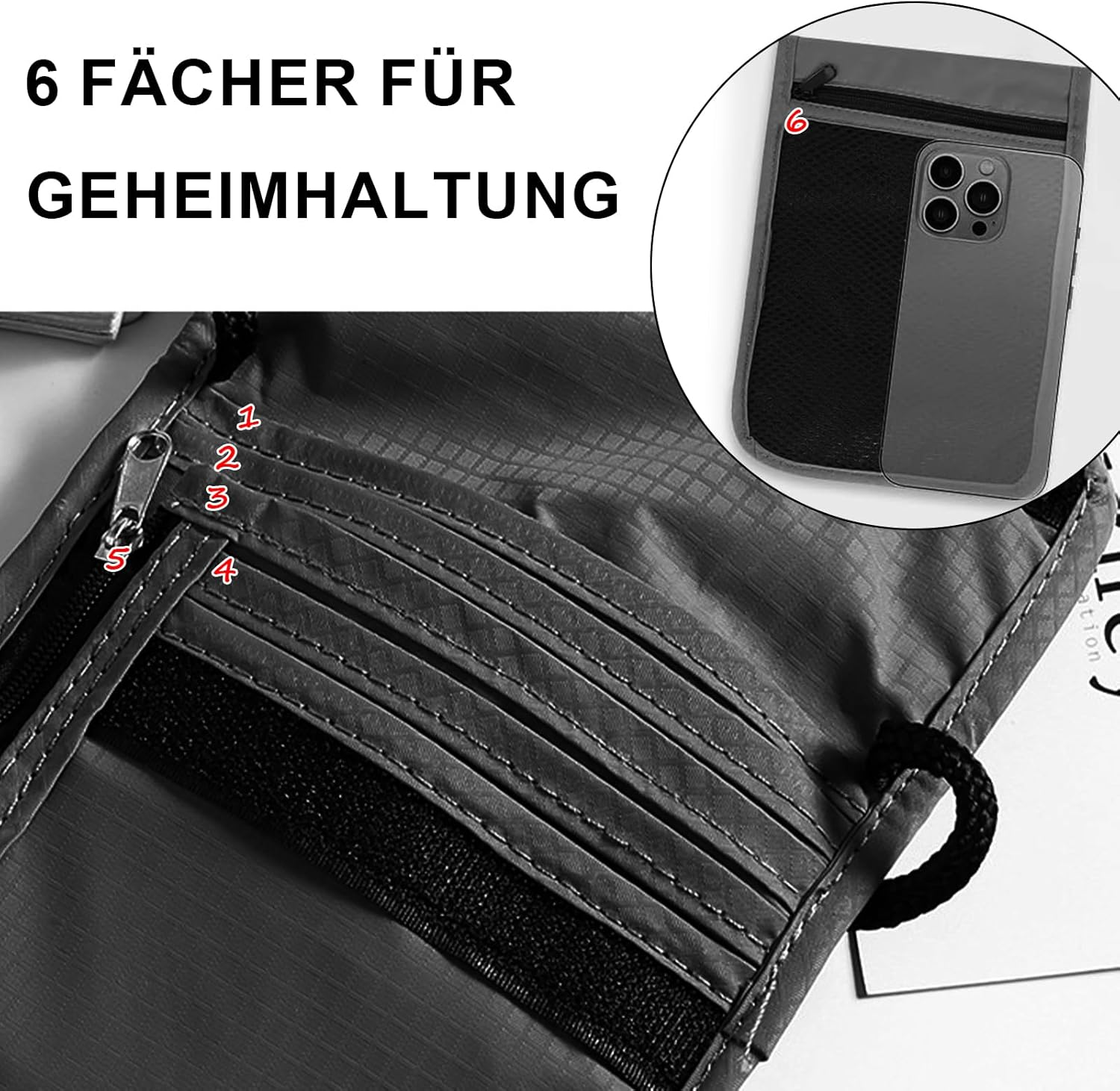 Huotflame Neck Pouch with RFID Protection - Waterproof Nylon Travel Wallet for Passport, Credit Cards & Mobile Phone - Anti-Theft Chest Pocket 19 X 14 Cm Black for Men & Women When Travel image number 1