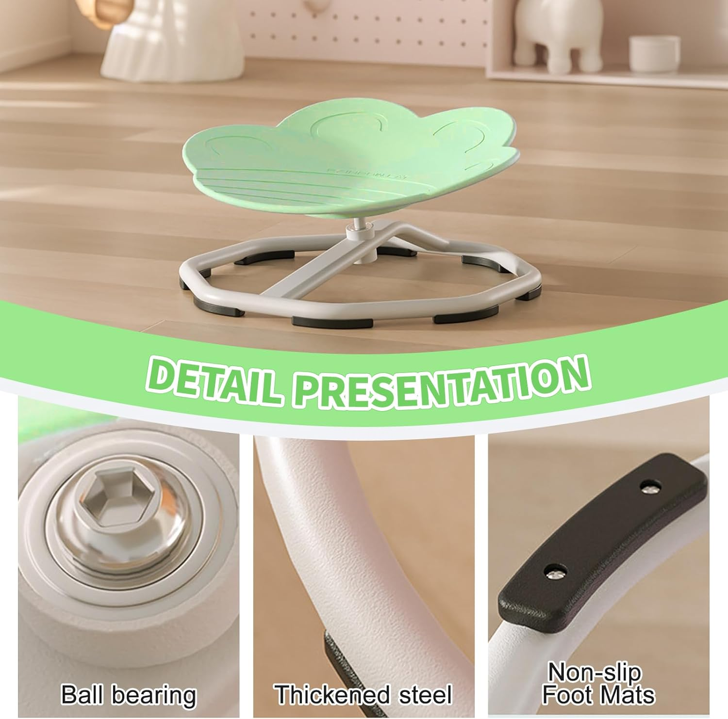 HOOMFIT Kids Spin Chair,Sensory Swivel Chair,Non Slip Balance Training Chairs,Kids Balance Toys for Body Coordination Training (Green)