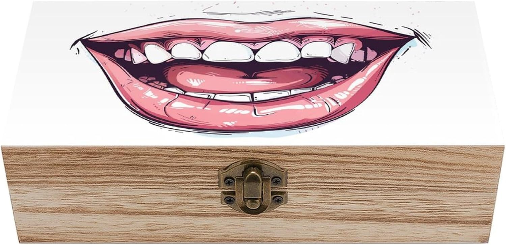 Cartoon Mouth Smiling Wooden Box Wood Wedding Keepsake Boxes with Lids Small Decorative Boxes Lightweight Wooden Memory Storage Box for Crafts Keepsakes Jewelry Photo Letter Storage image number 1
