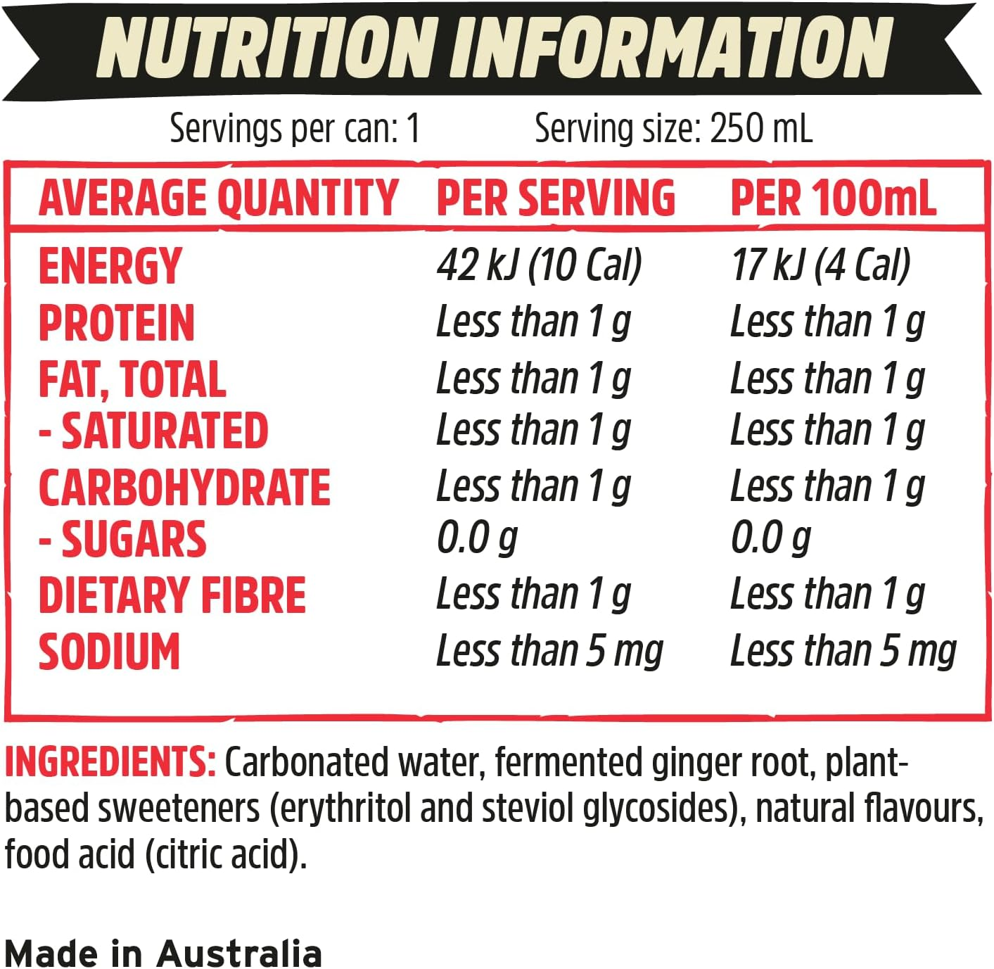 Remedy Ginger Beer - No Sugar, Real Aussie Ginger, Vegan, Gluten Free, All-Natural - Non Alcoholic - 24 Pack of 250Ml Cans image number 5