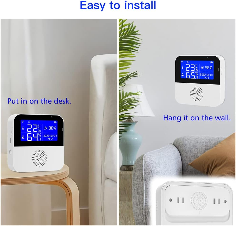 Tuya Wifi Intelligent Temperature Humidity Sensors Intelligent Home Desktop Office Hotel Multi-Function Temperature Humidity Sensors 2.9 Inch with Backlight LCD Display Time Date Display Mob QUKAN image number 1