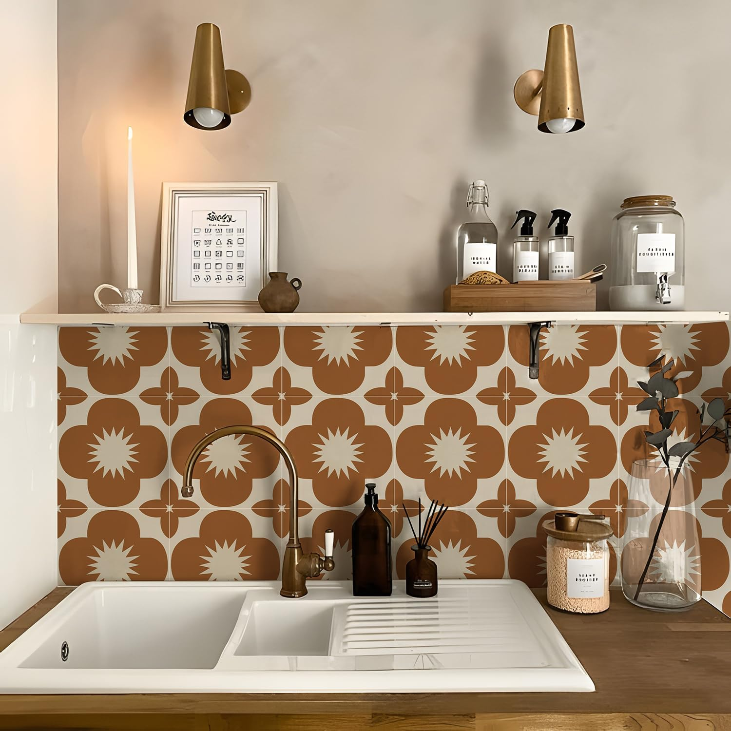 Alwayspon Orange Tile Stickers Self Adhesive Wall Tile Stickers Splash Guard Vinyl Stickers Set of 10 20X20Cm image number 6