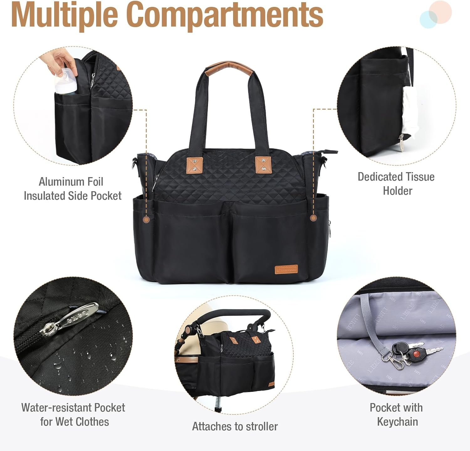 Lekebaby Baby Changing Bag Messenger Large with Changing Mat for Travel - Green image number 5