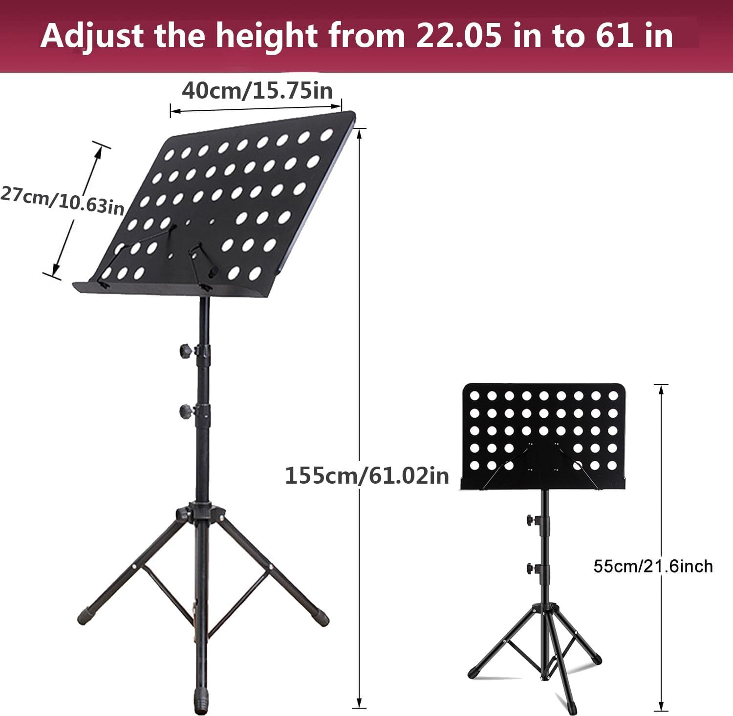 Music Stand, Adjustable Sheet Music Stand Foldable Travel Metal Music Folder and Clip for Instrumental Performance Guitar, Ukulele, Violin Players image number 6