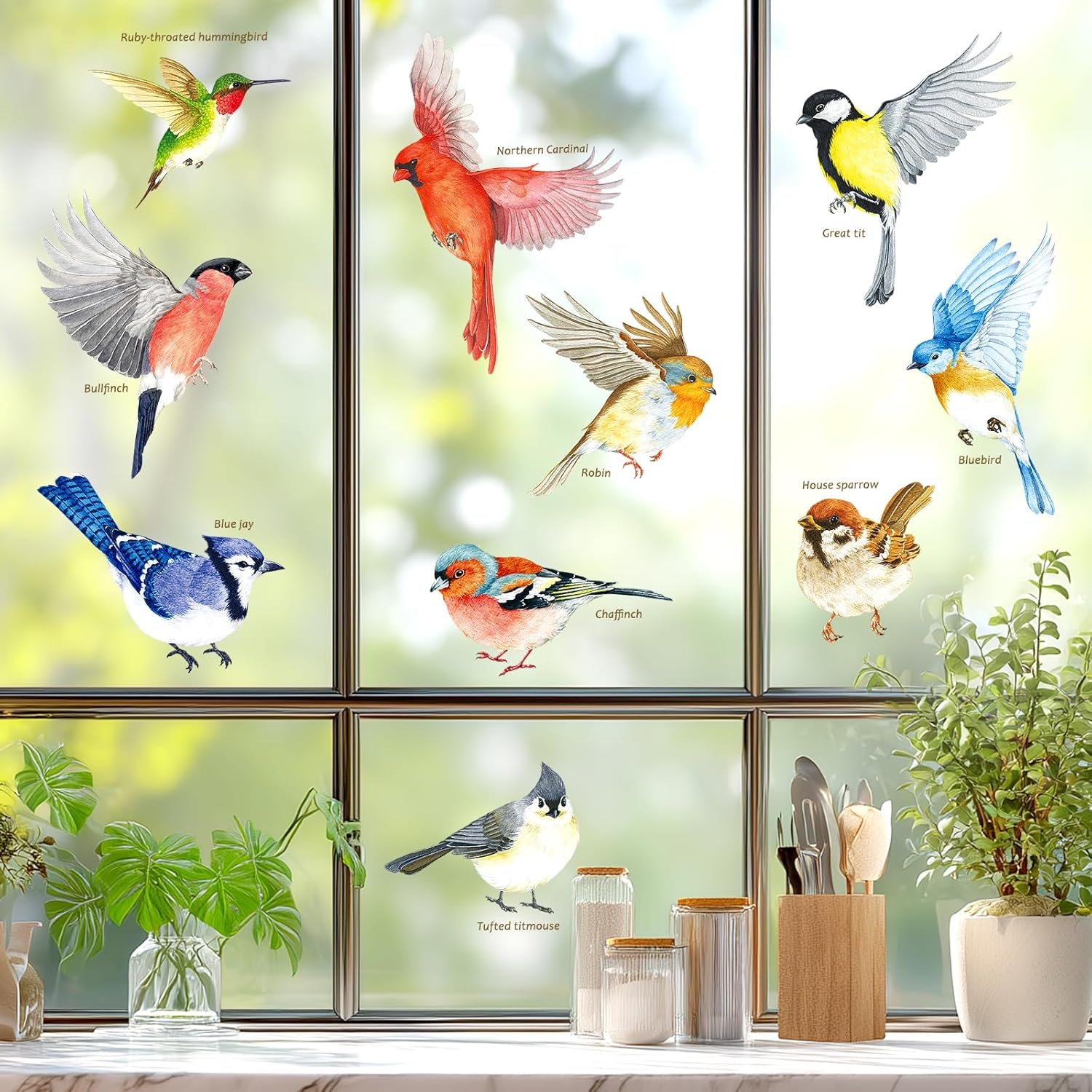 DECOWALL CDS2-9001 Garden Birds Window Clings Stickers Peel and Stick Removable Glass Tint Film Decorations Reuseble Bird Strike Window Decals anti Collision