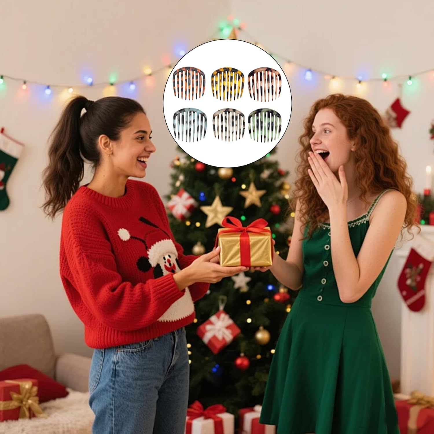 SSKHE 6PCS French Twist Comb French Hair Comb Retro Celluloid Hair Set 9 Teeth Non Slip Clips Styling Accessories for Women and Girls Multicolour image number 3