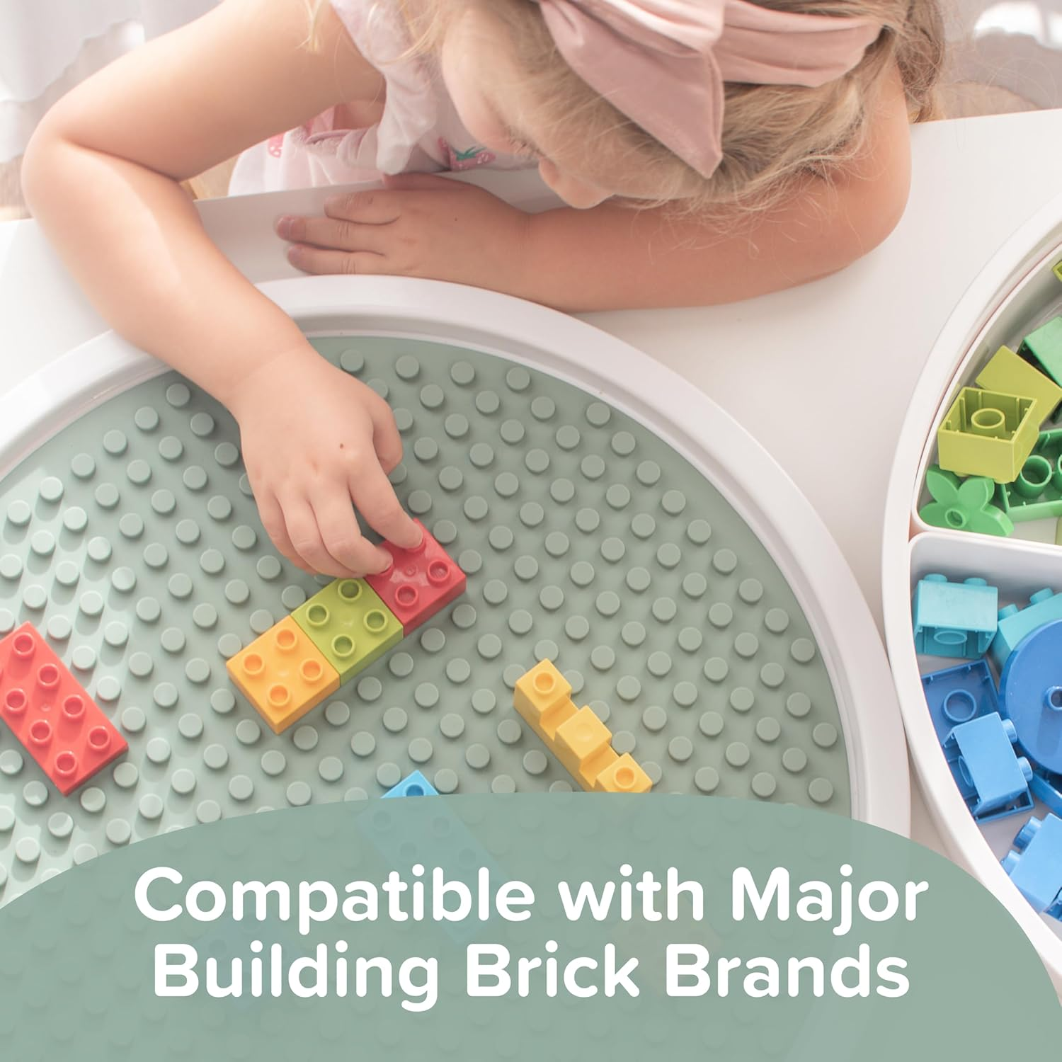 Inspire My Play - Silicone Building Blocks Baseplate - Compatible with All Major Building Block Brands - Double Sided - Perfect Accessory for Sensory Bin - Stone image number 6