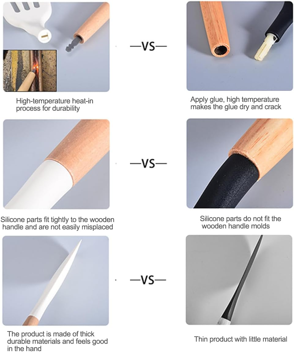 Kitchen Utensil Set（33- Piece）,446&deg;F Heat Resistant, Non-Stick Cookware,Multi Functional Silicone Cooking Utensils Set with Wooden Handles for Cooking, Baking（Khaki） image number 3