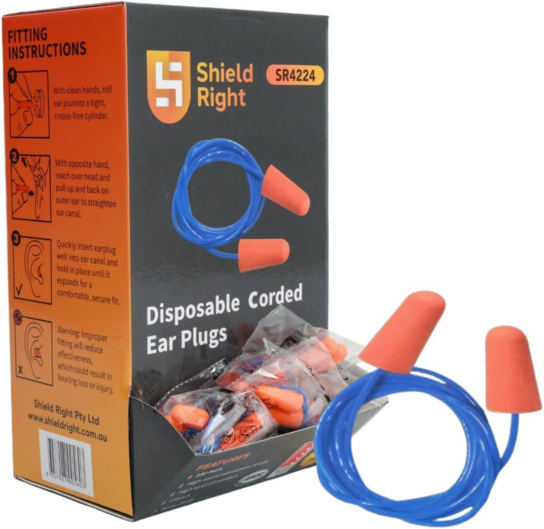 100 Pairs Corded Earplugs, Individually Packaged, Soft PU Foam Corded Ear Plugs, for Safety Hearing Protection, Sleeping, Working, Studying & Travel (Yellow, One Size)